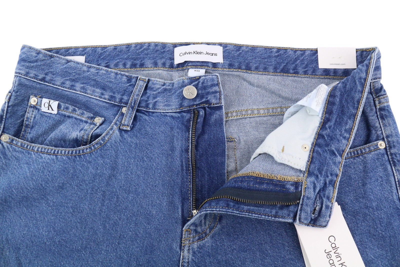 CALVIN KLEIN 90's Loose Cargo Men Jeans W33 Denim Blue Regular Fit Zip Fly Logo