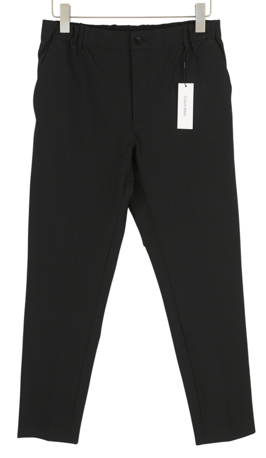 CALVIN KLEIN Crinkle Tech Stretch Men Trousers S Black Slim Fit Elastic Waist