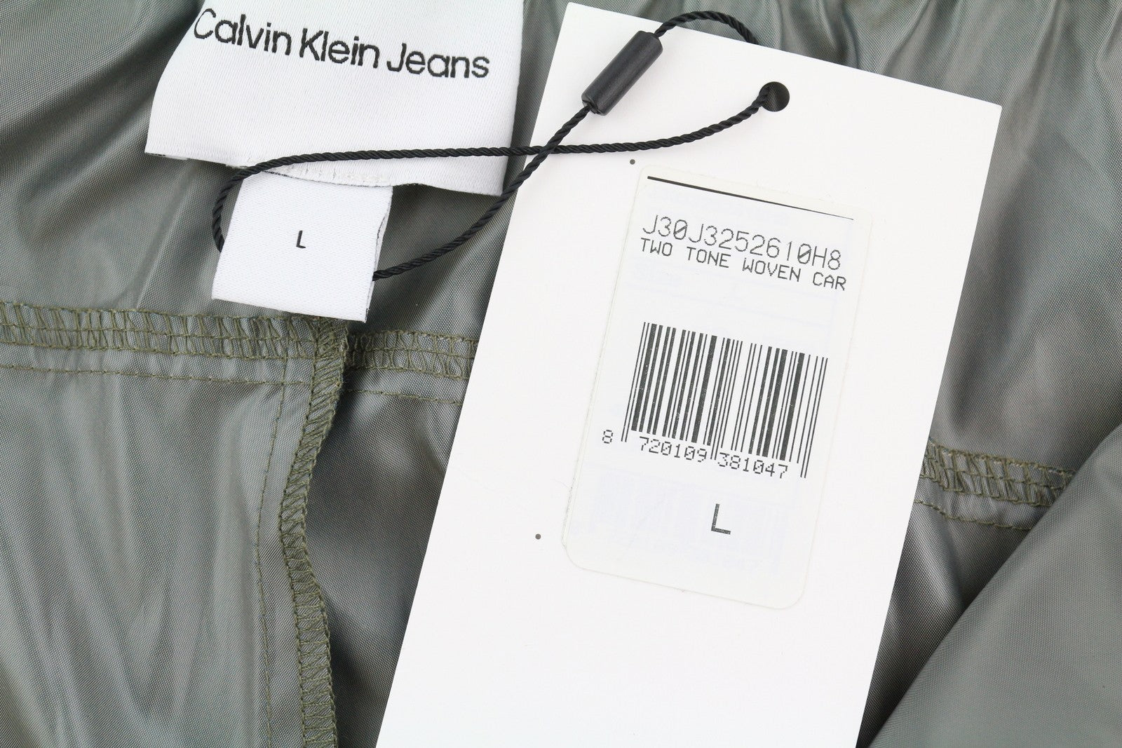 CALVIN KLEIN Men Trousers L Grey Elastic Waist Shiny Look Thin Track Zip Cargo