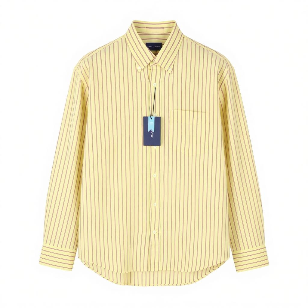 GANT Rel Oxford Stripe Men Shirt S Lemon Button-Down Neck Pocket Casual