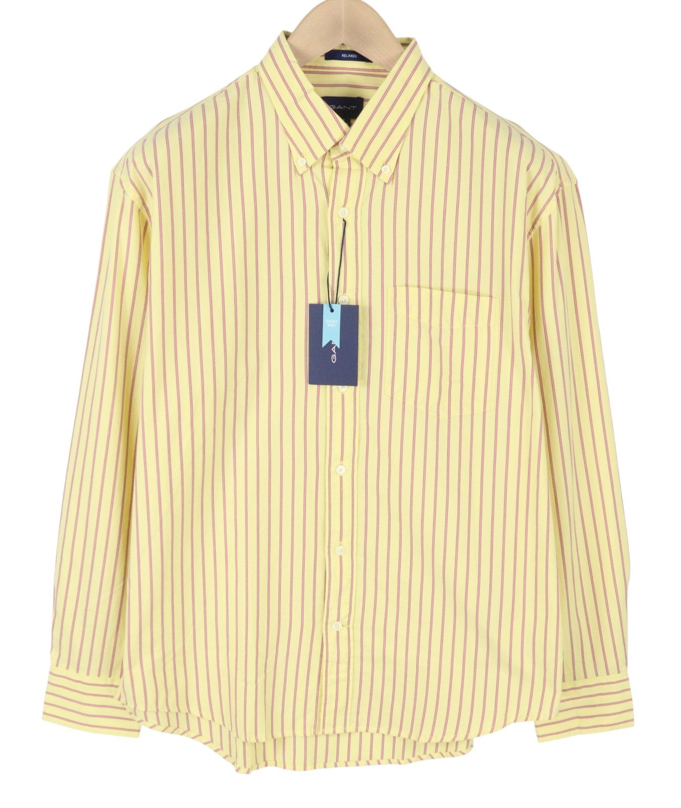 GANT Rel Oxford Stripe Men Shirt S Lemon Button-Down Neck Pocket Casual