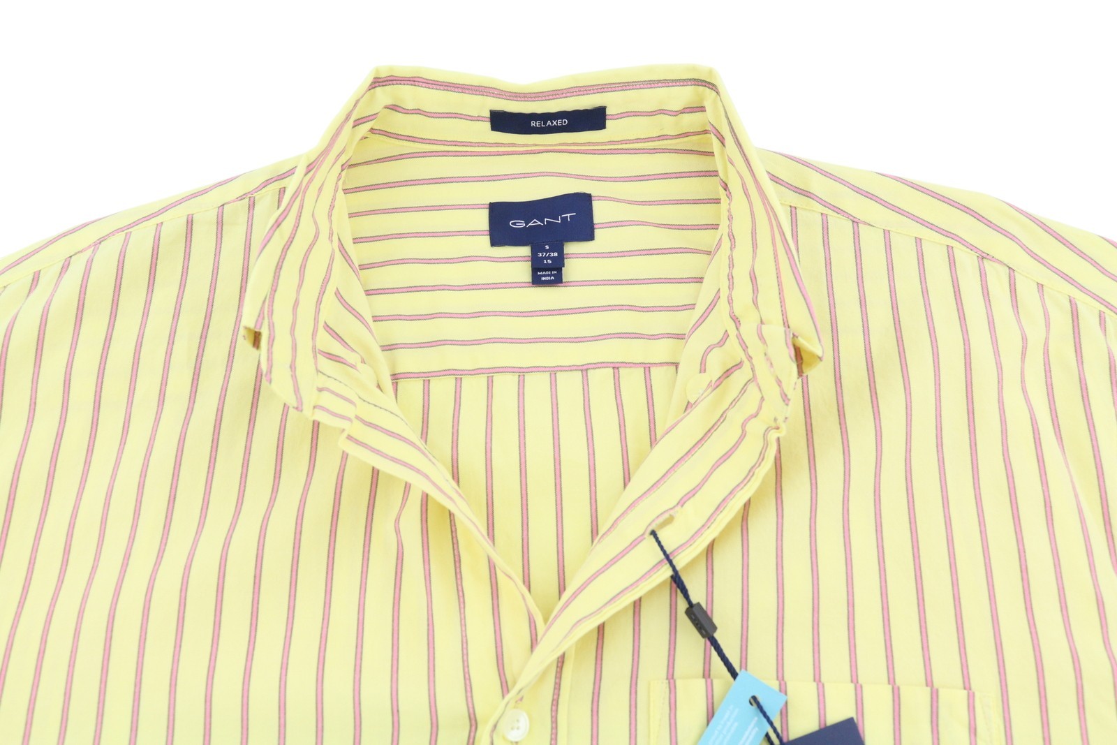 GANT Rel Oxford Stripe Men Shirt S Lemon Button-Down Neck Pocket Casual