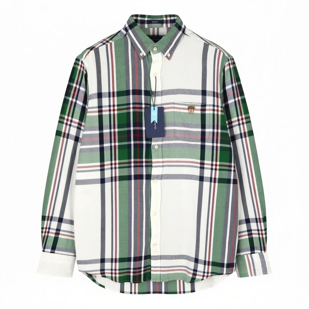 GANT Reg Flannel Banner Shield Men Shirt M Eggshell Button-Down Pocket