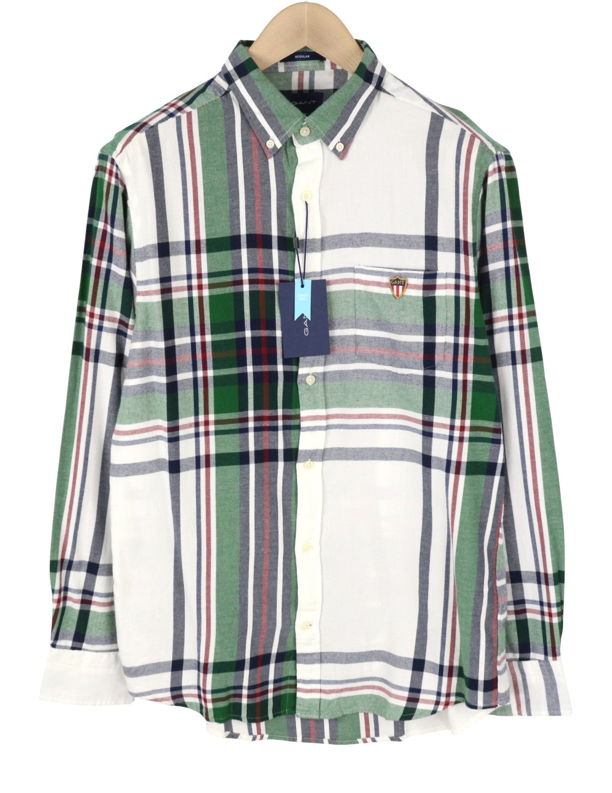 GANT Reg Flannel Banner Shield Men Shirt M Eggshell Button-Down Pocket