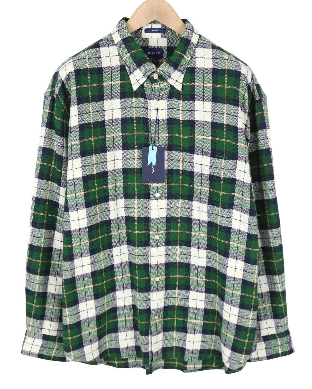 GANT Rel Texture Check Men Shirt XL Forest Green Button-Down Flannel Casual