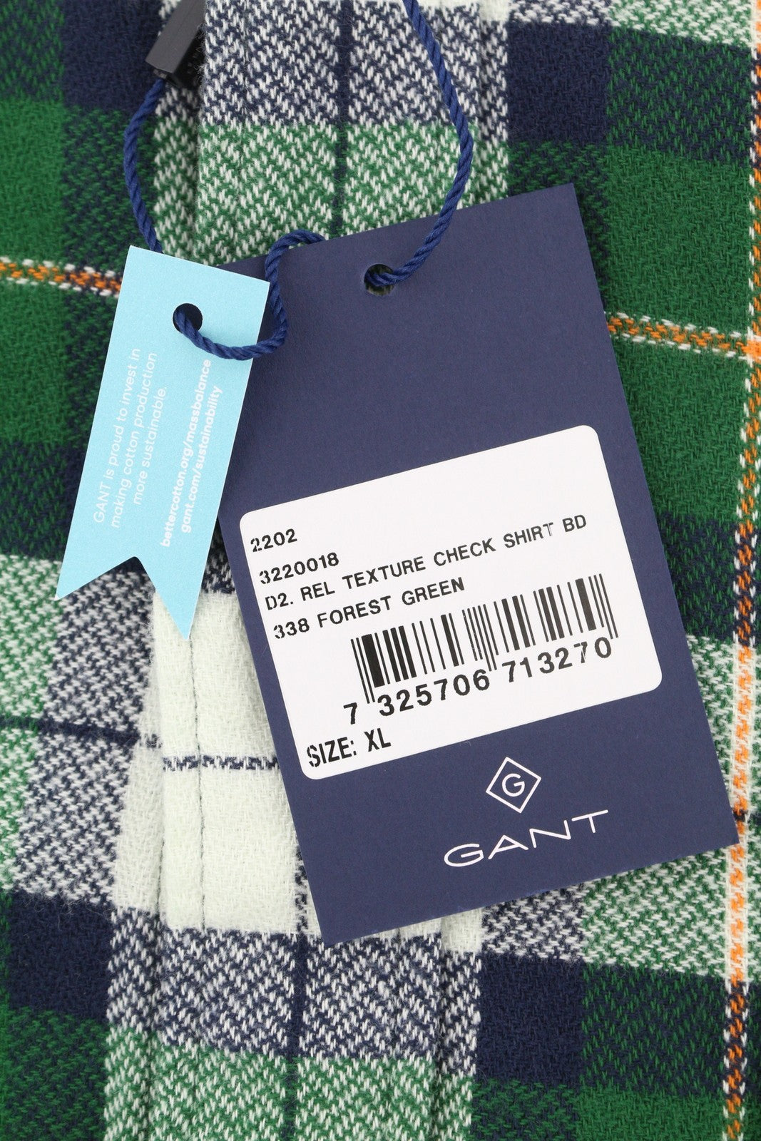 GANT Rel Texture Check Men Shirt XL Forest Green Button-Down Flannel Casual