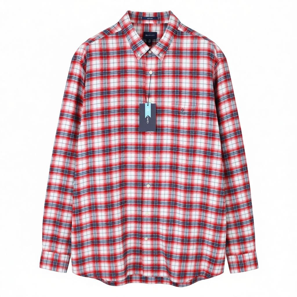 GANT Flannel Check Men Shirt 3XL Bright Red Button-Down Pocket Casual