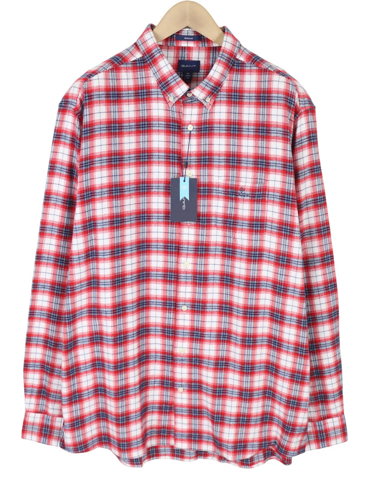 GANT Flannel Check Men Shirt 3XL Bright Red Button-Down Pocket Casual