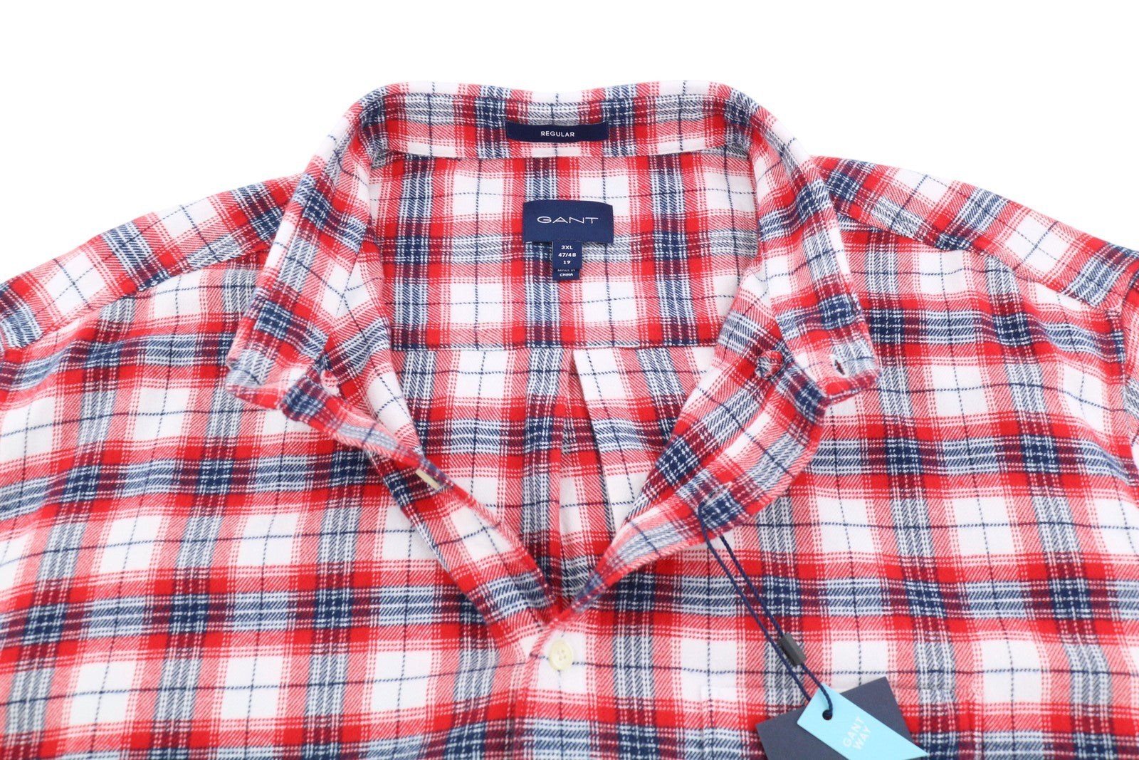 GANT Flannel Check Men Shirt 3XL Bright Red Button-Down Pocket Casual