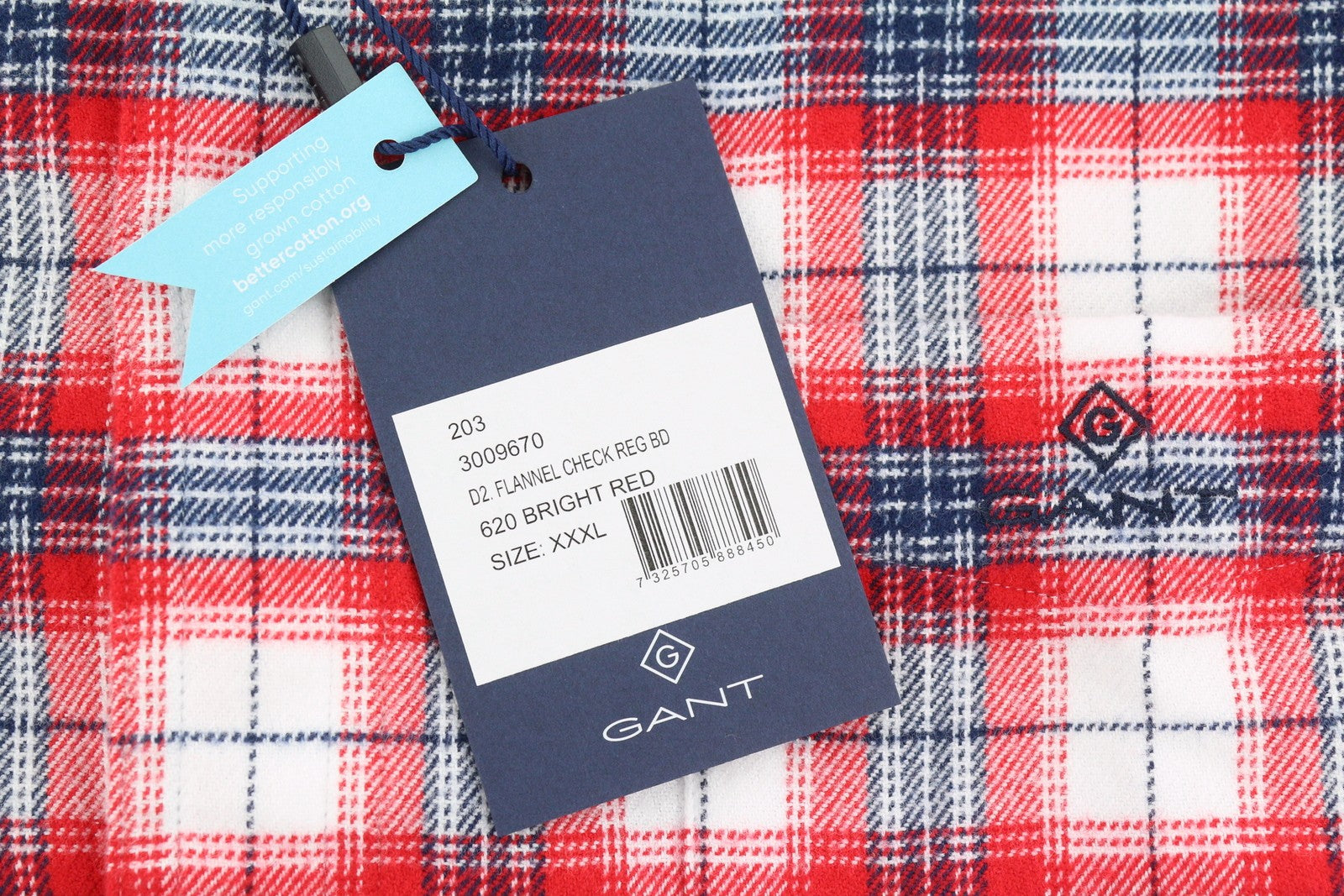 GANT Flannel Check Men Shirt 3XL Bright Red Button-Down Pocket Casual