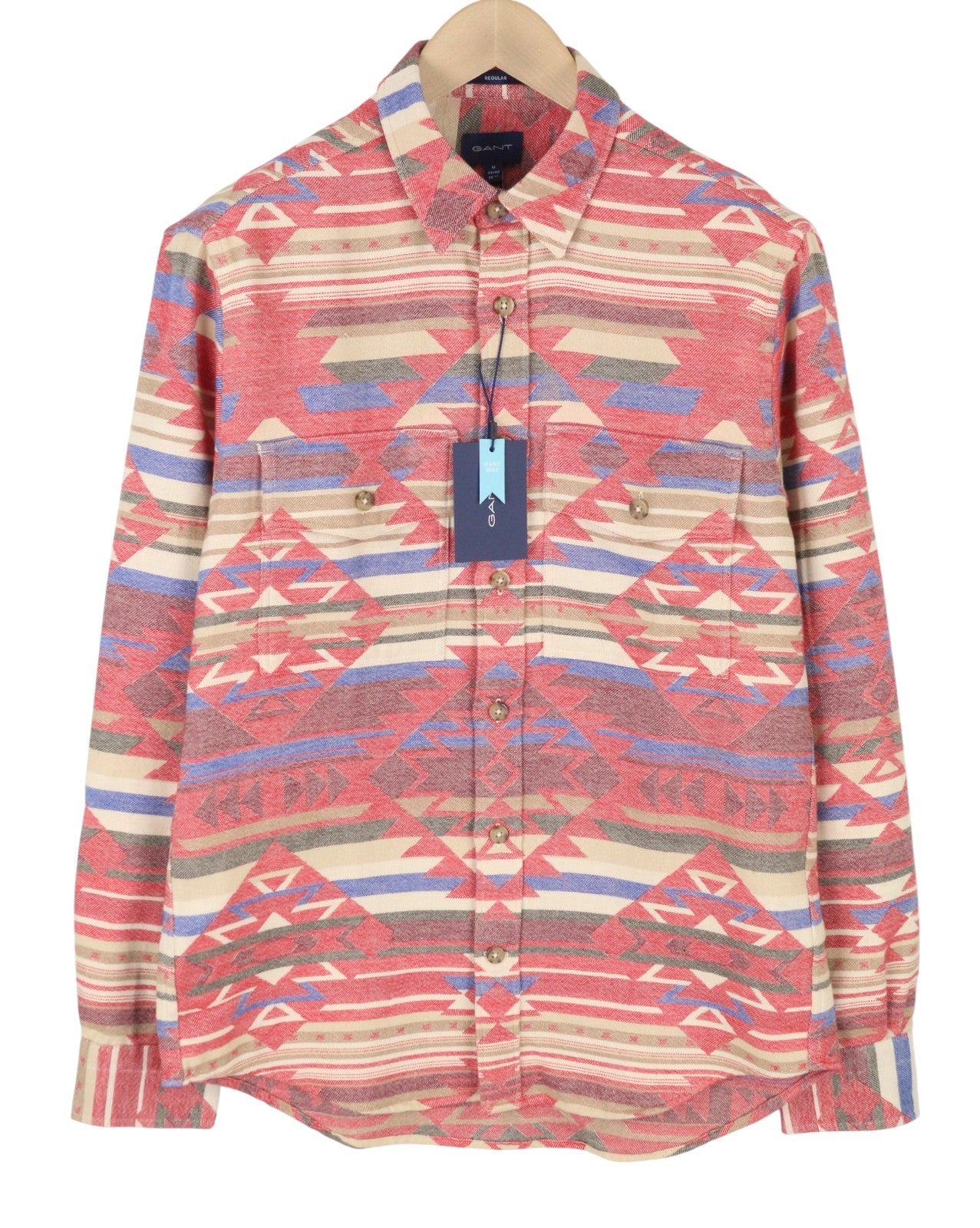 GANT Reg Geometric Jacquard Town Men Shirt M Equestrian Red Spread Casual