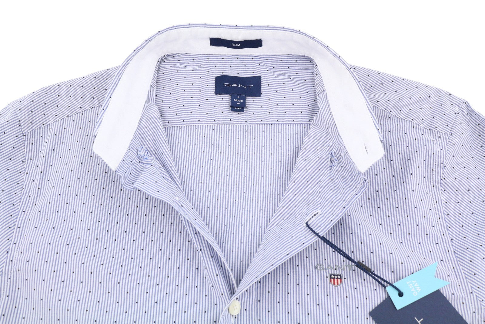 GANT Slim Banker Bot Men Shirt S College Blue Button-Down Logo Casual