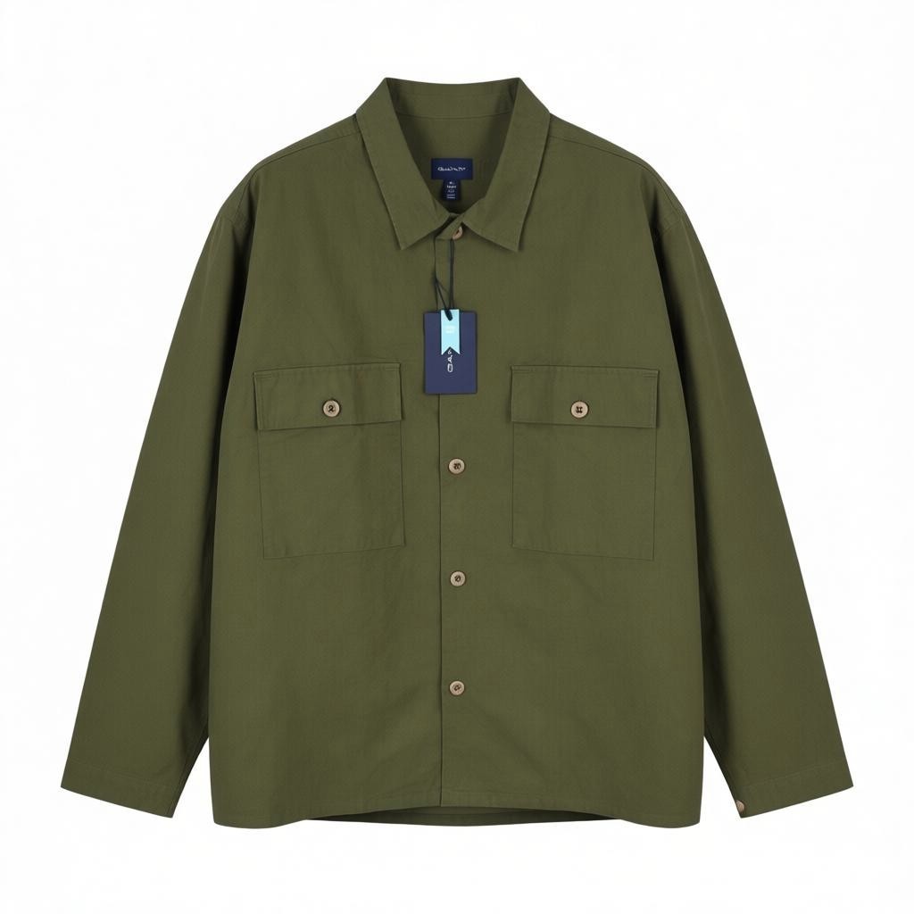 GANT Ripstop Overshirt Men Jacket XL Racing Green Button Pocket Light