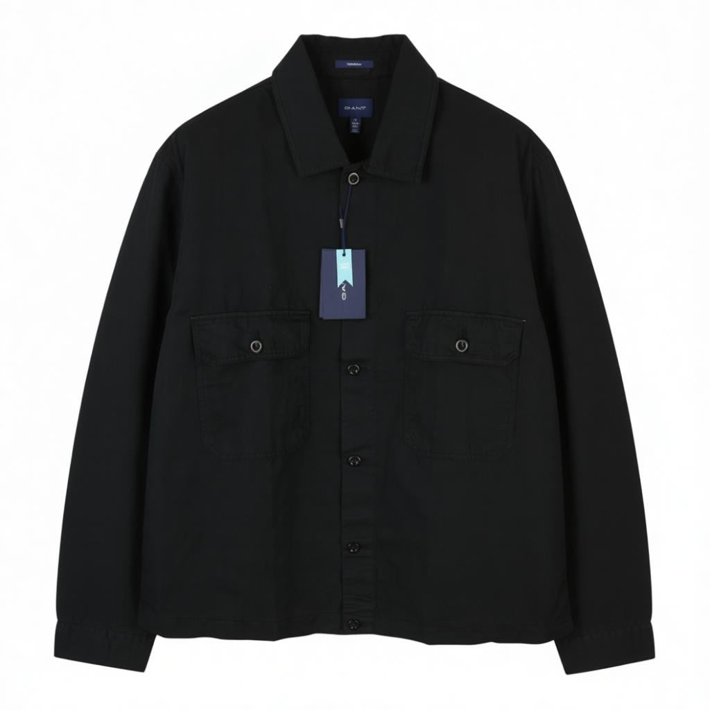 GANT GMNT Dyed Overshirt Men Jacket XL Black Linen Blend Button Logo Light