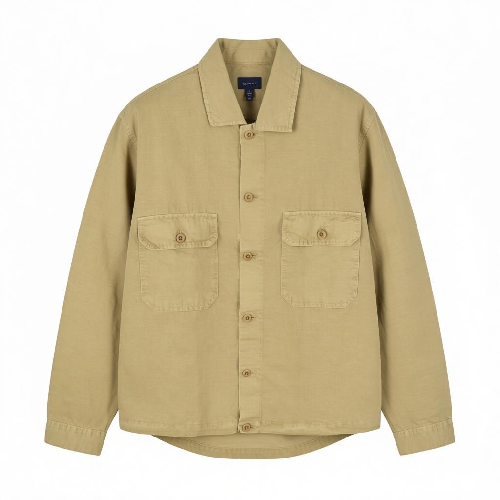 GANT GMNT Dyed Overshirt Men Jacket L Beige Linen Blend Button Light RRP170