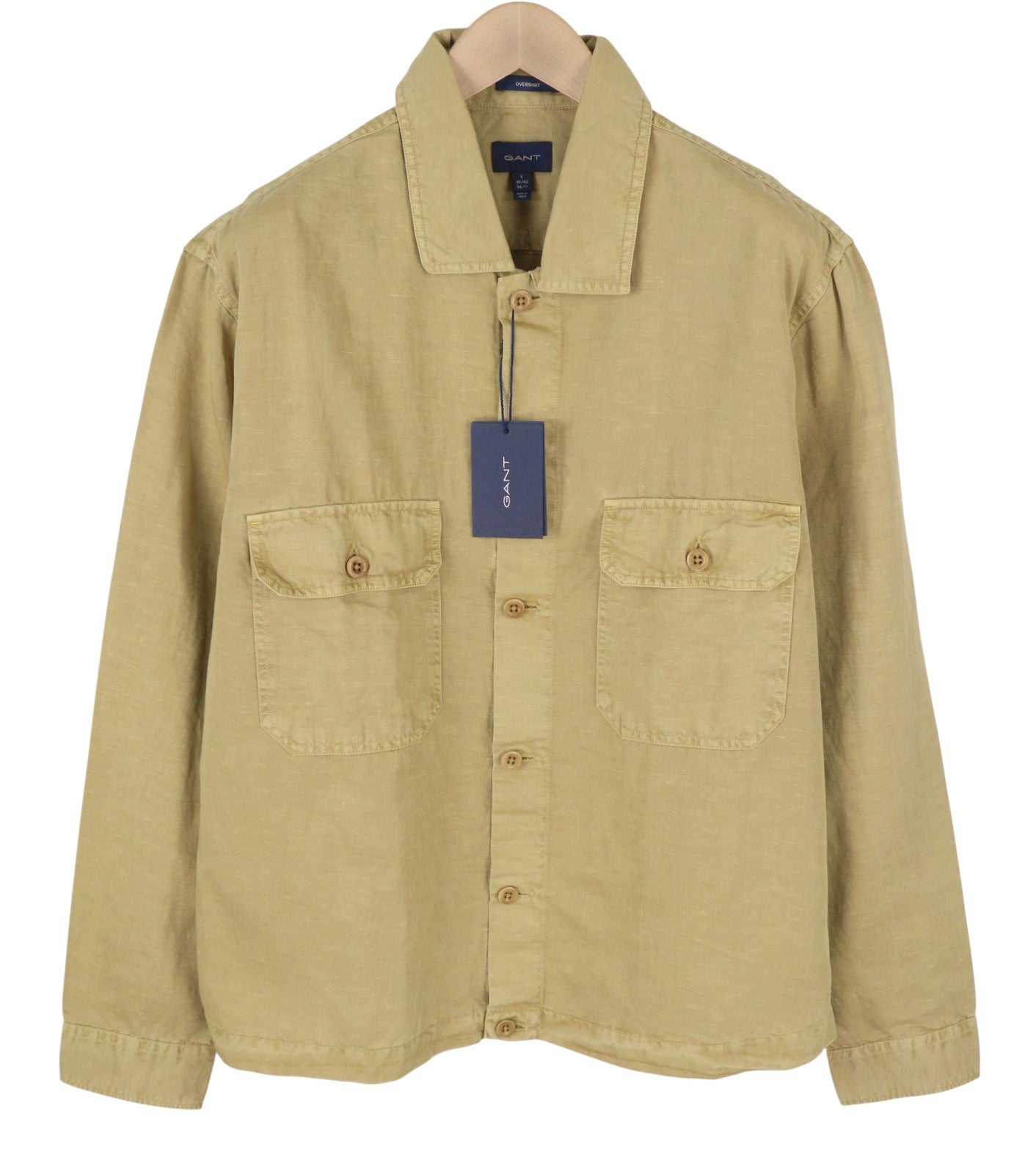 GANT GMNT Dyed Overshirt Men Jacket L Beige Linen Blend Button Light RRP170