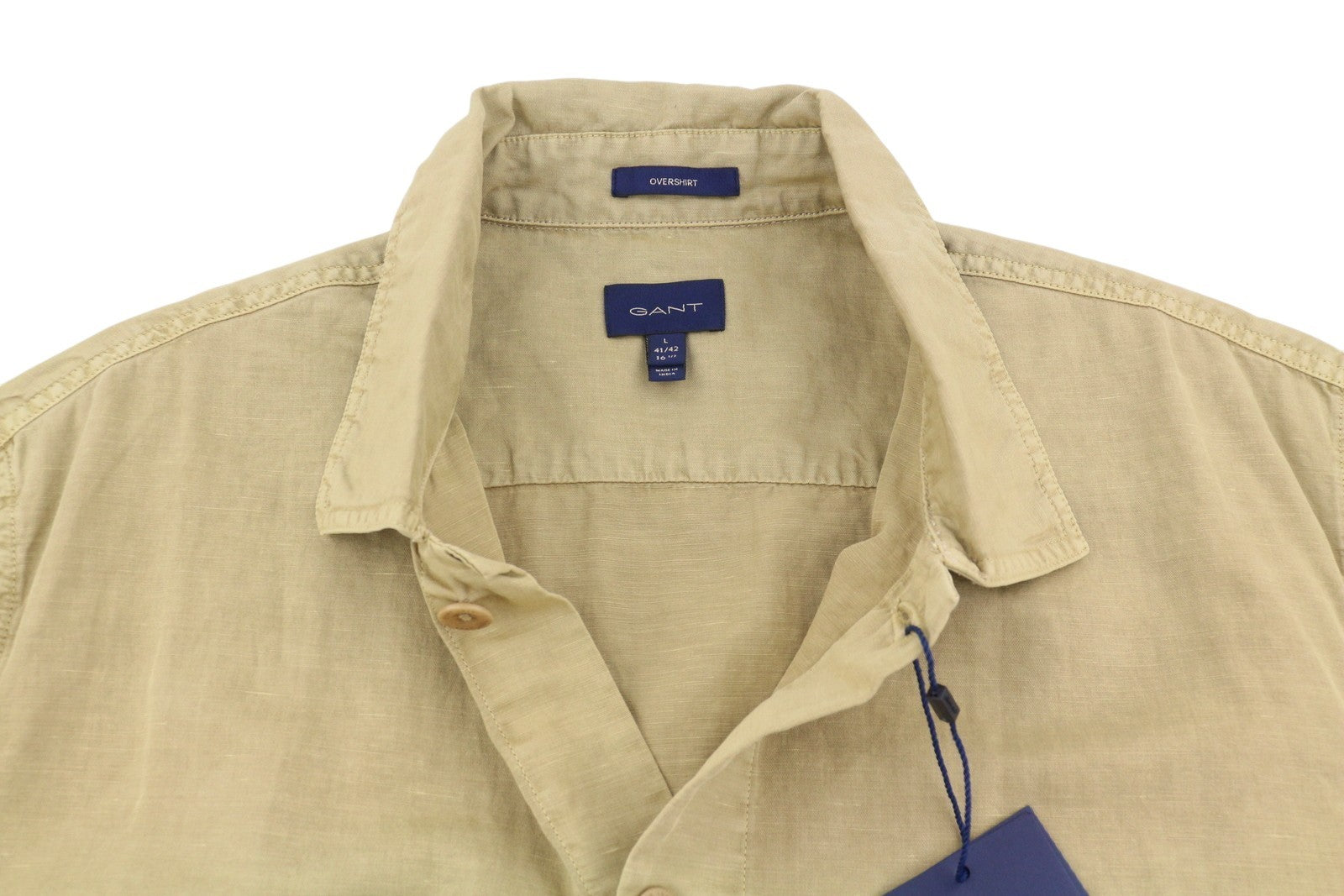 GANT GMNT Dyed Overshirt Men Jacket L Beige Linen Blend Button Light RRP170