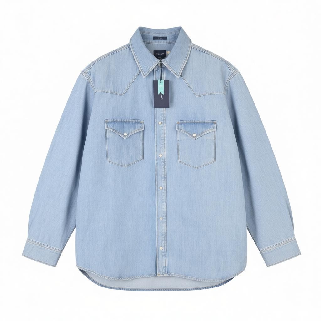 GANT Rel Denim Western Town Men Shirt XL Light Blue Snap Buttons Casual