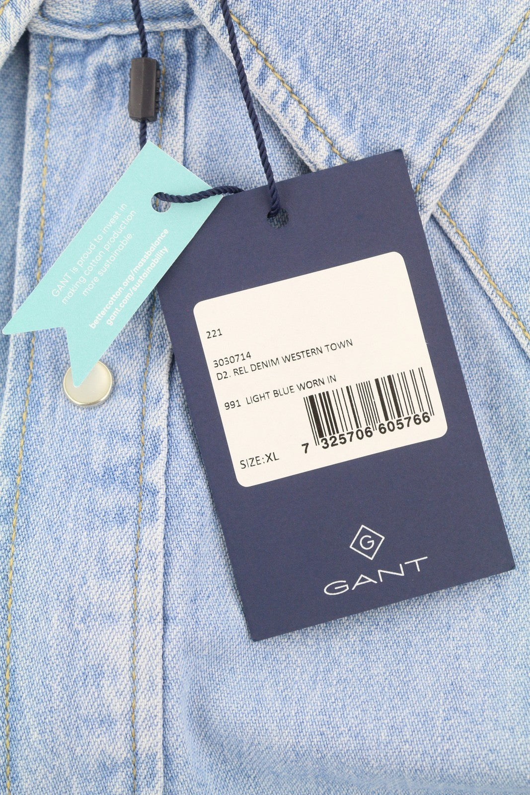 GANT Rel Denim Western Town Men Shirt XL Light Blue Snap Buttons Casual