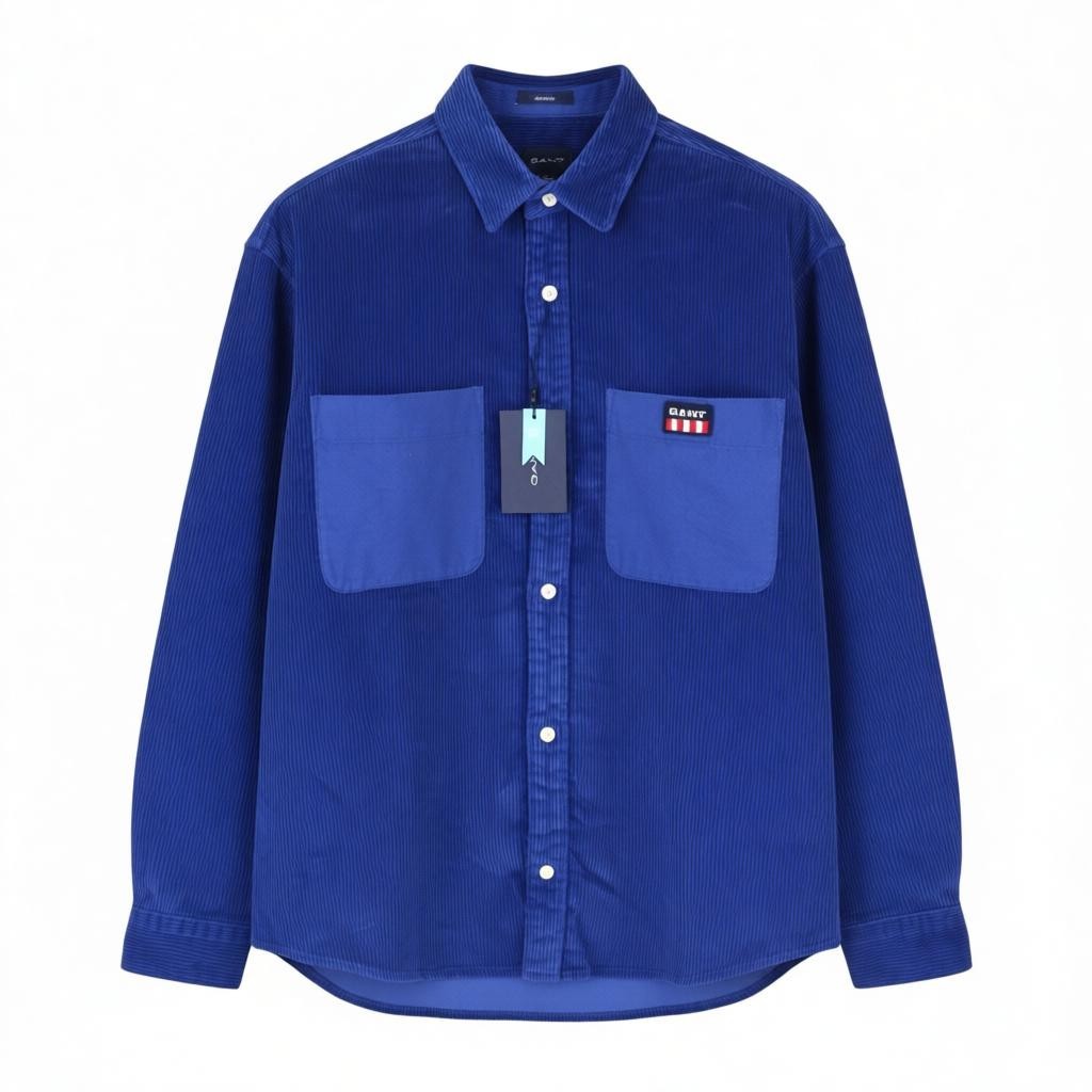GANT Rel Chunky Corduroy Town Men Shirt L College Blue Pocket Relaxed