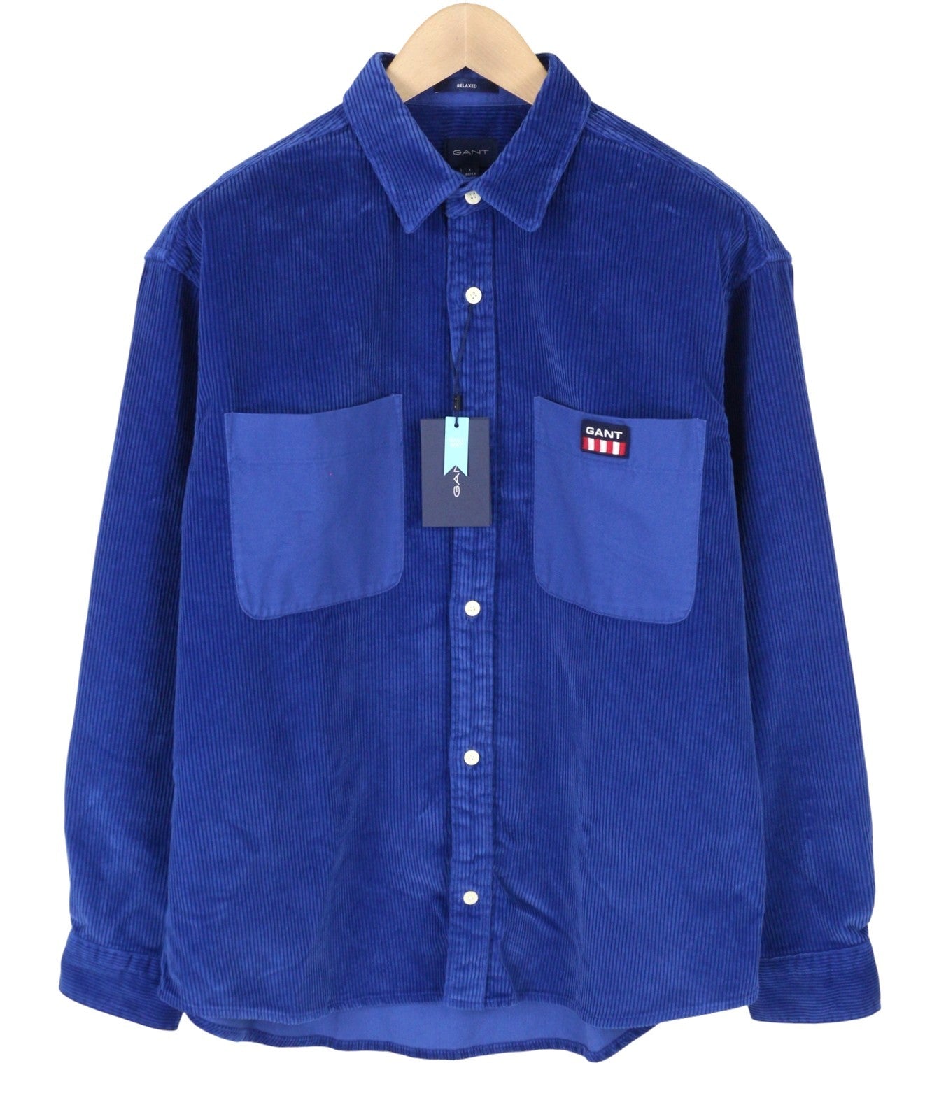 GANT Rel Chunky Corduroy Town Men Shirt L College Blue Pocket Relaxed