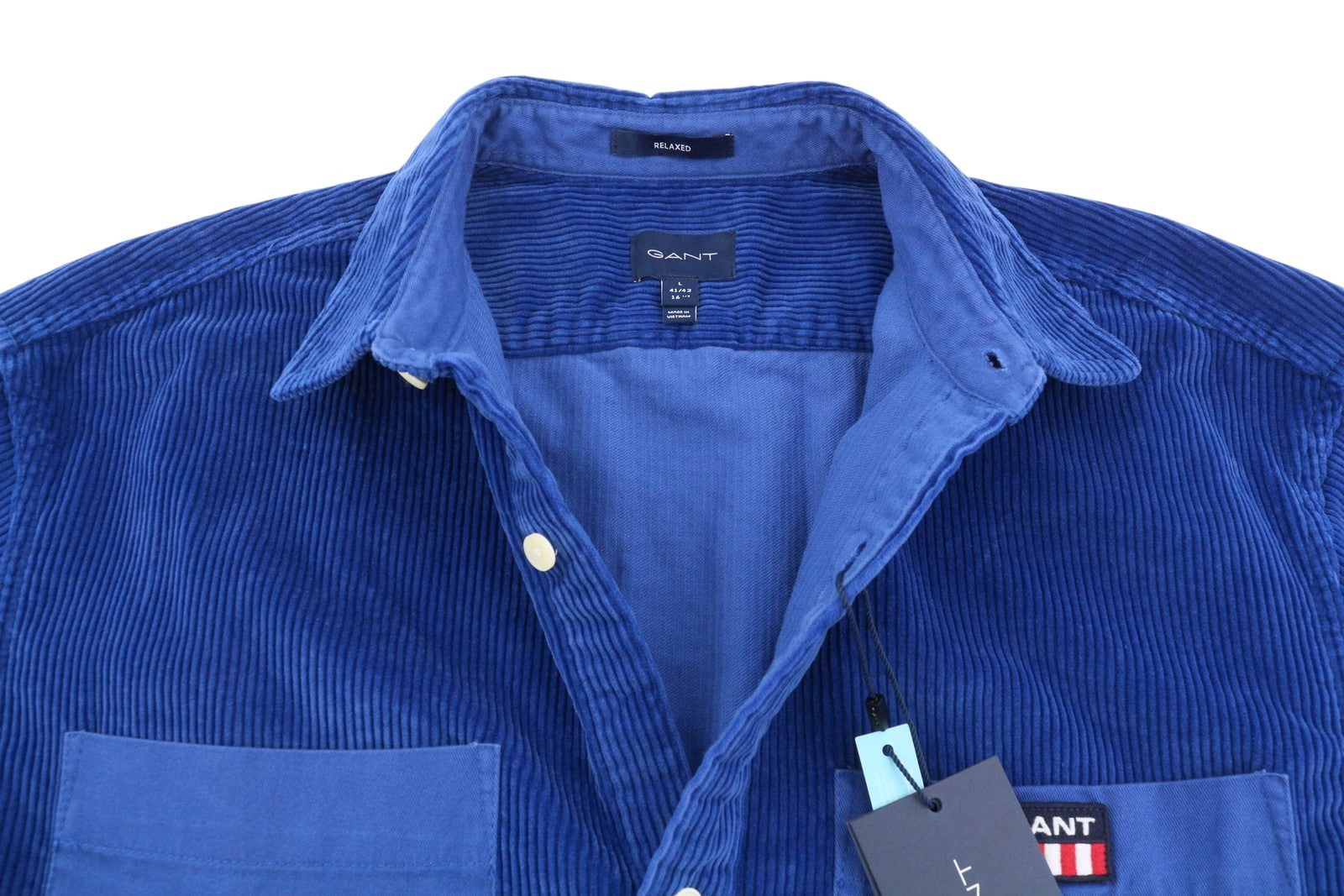 GANT Rel Chunky Corduroy Town Men Shirt L College Blue Pocket Relaxed