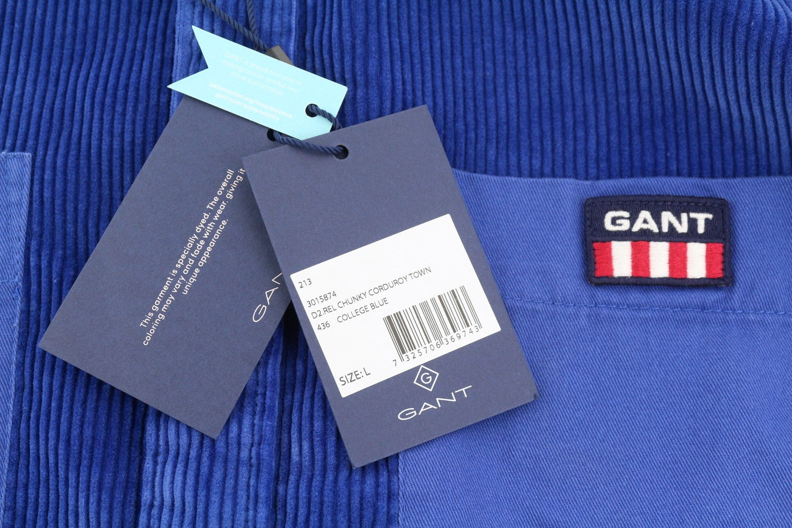 GANT Rel Chunky Corduroy Town Men Shirt L College Blue Pocket Relaxed