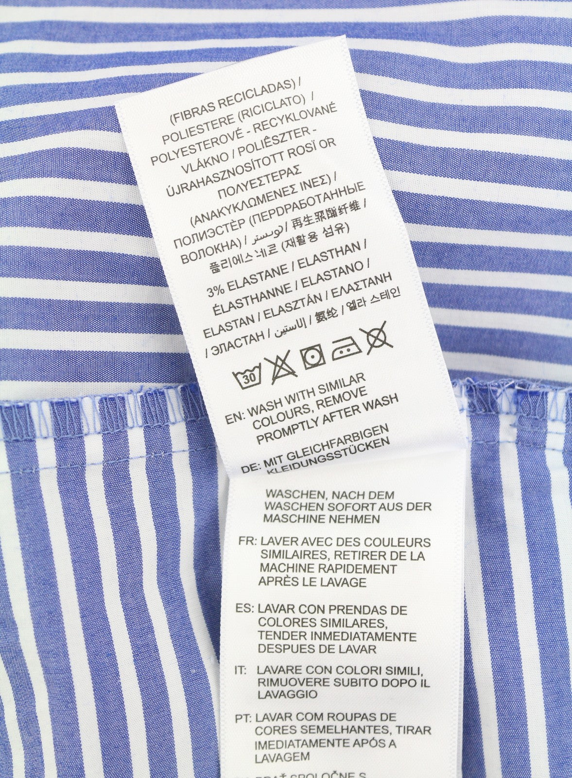 GANT Tech Prep Mix Stripe Women Shirt EU40 College Blue Belted Button Neck