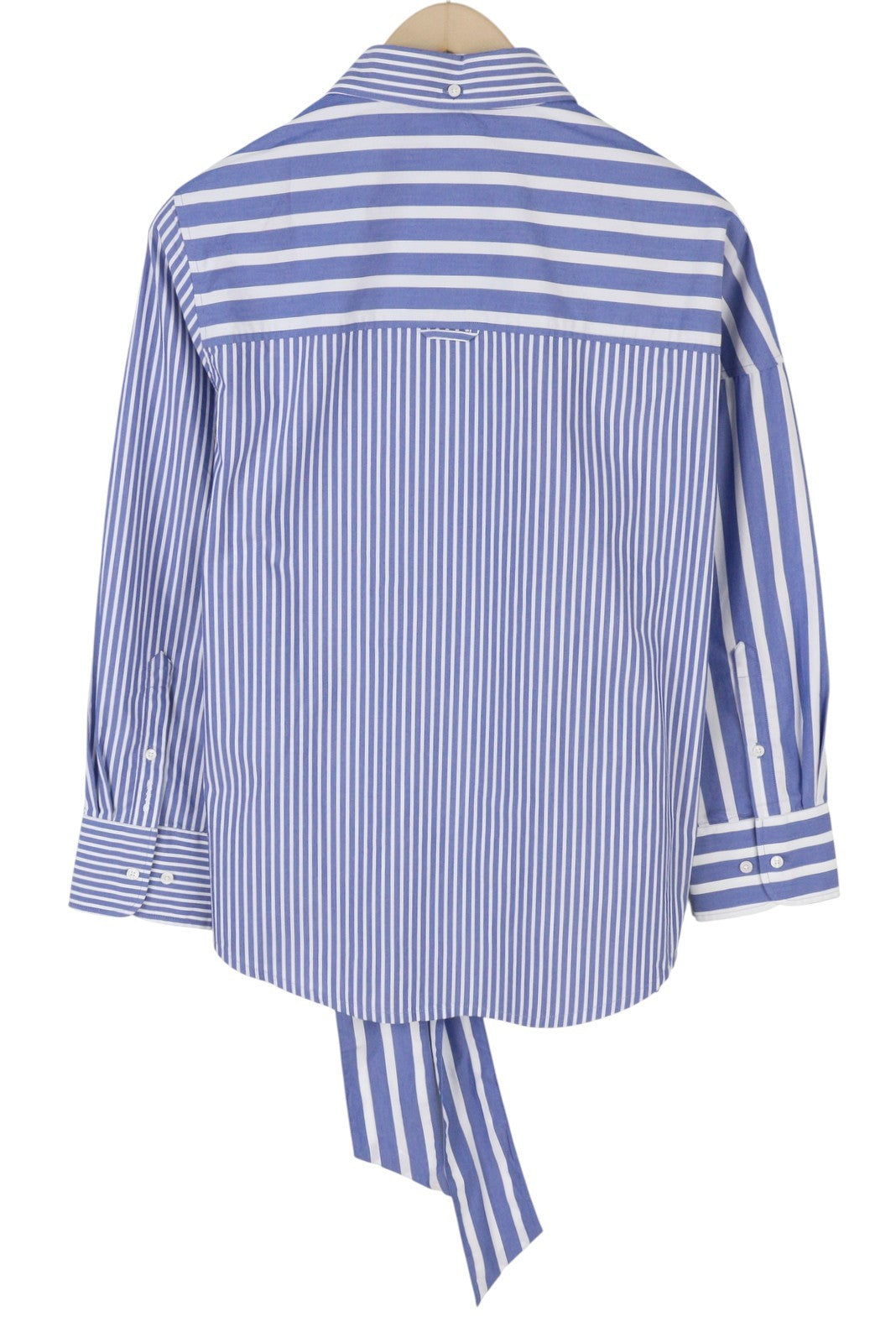 GANT Tech Prep Mix Stripe Women Shirt EU40 College Blue Belted Button Neck