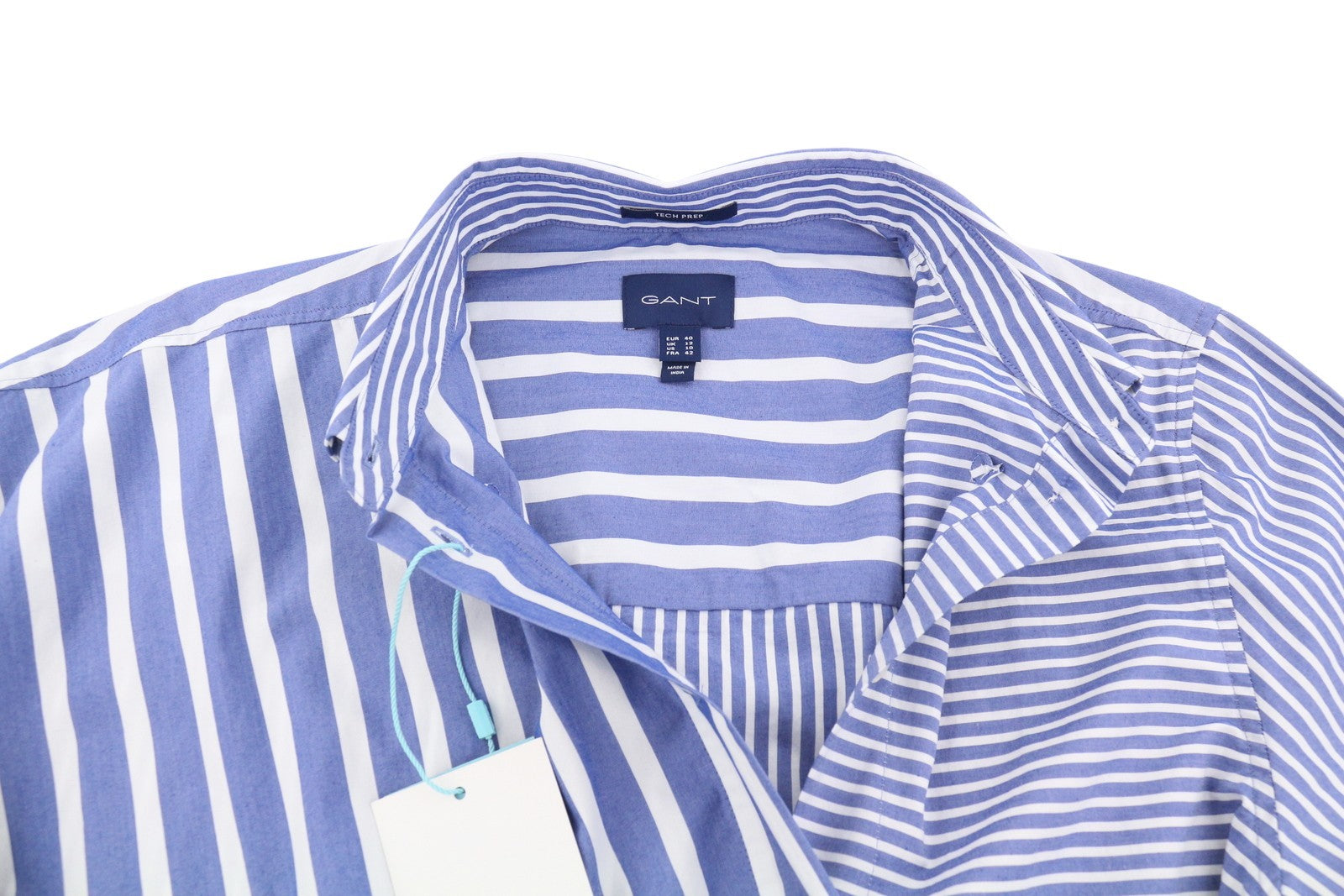 GANT Tech Prep Mix Stripe Women Shirt EU40 College Blue Belted Button Neck