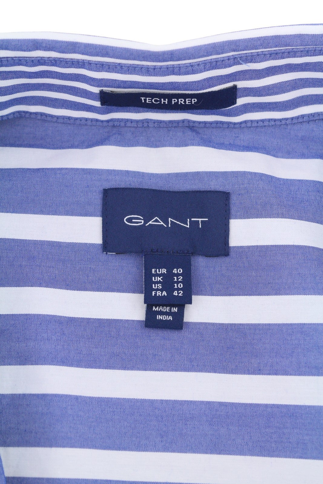 GANT Tech Prep Mix Stripe Women Shirt EU40 College Blue Belted Button Neck