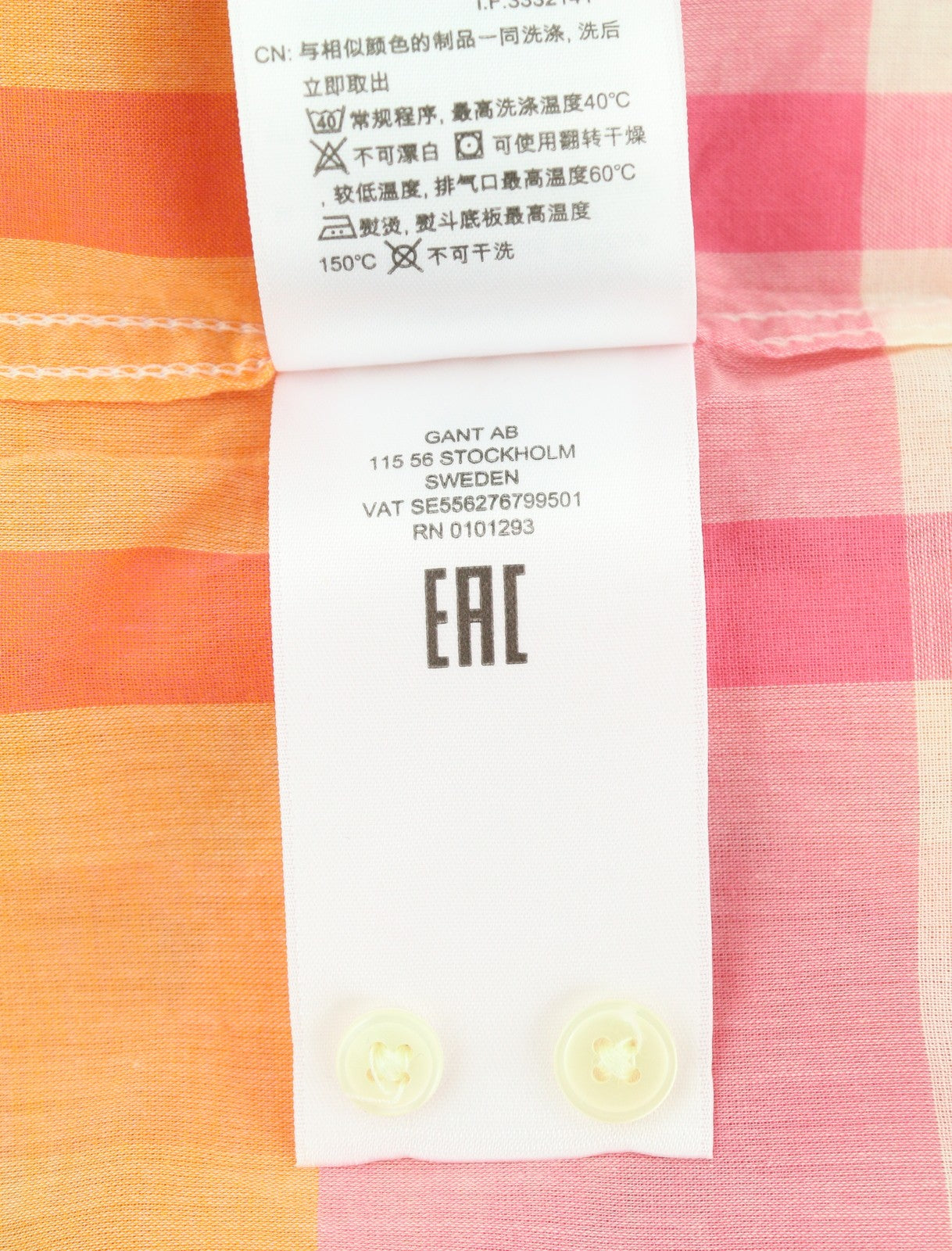 GANT Rel Wide Cuff Madras Women Shirt EU34 Preppy Pink Button Neck Casual