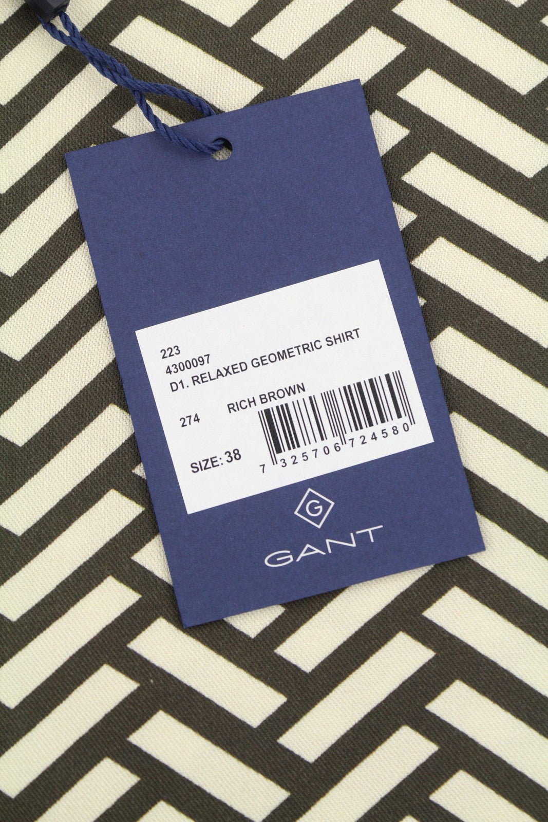 GANT Relaxed Geometric Women Shirt EU38 Rich Brown Oversized Loose Fit