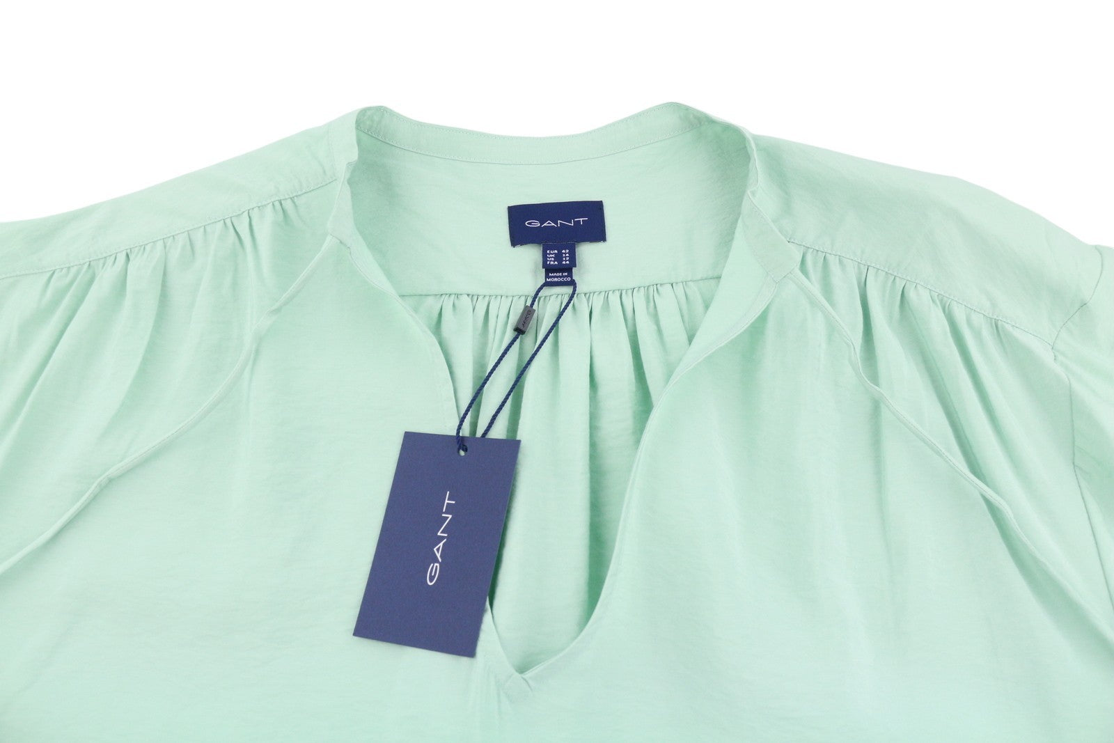 GANT Pop Over Women Blouse EU42 Porcelain Green V-Neck 3/4 Sleeve