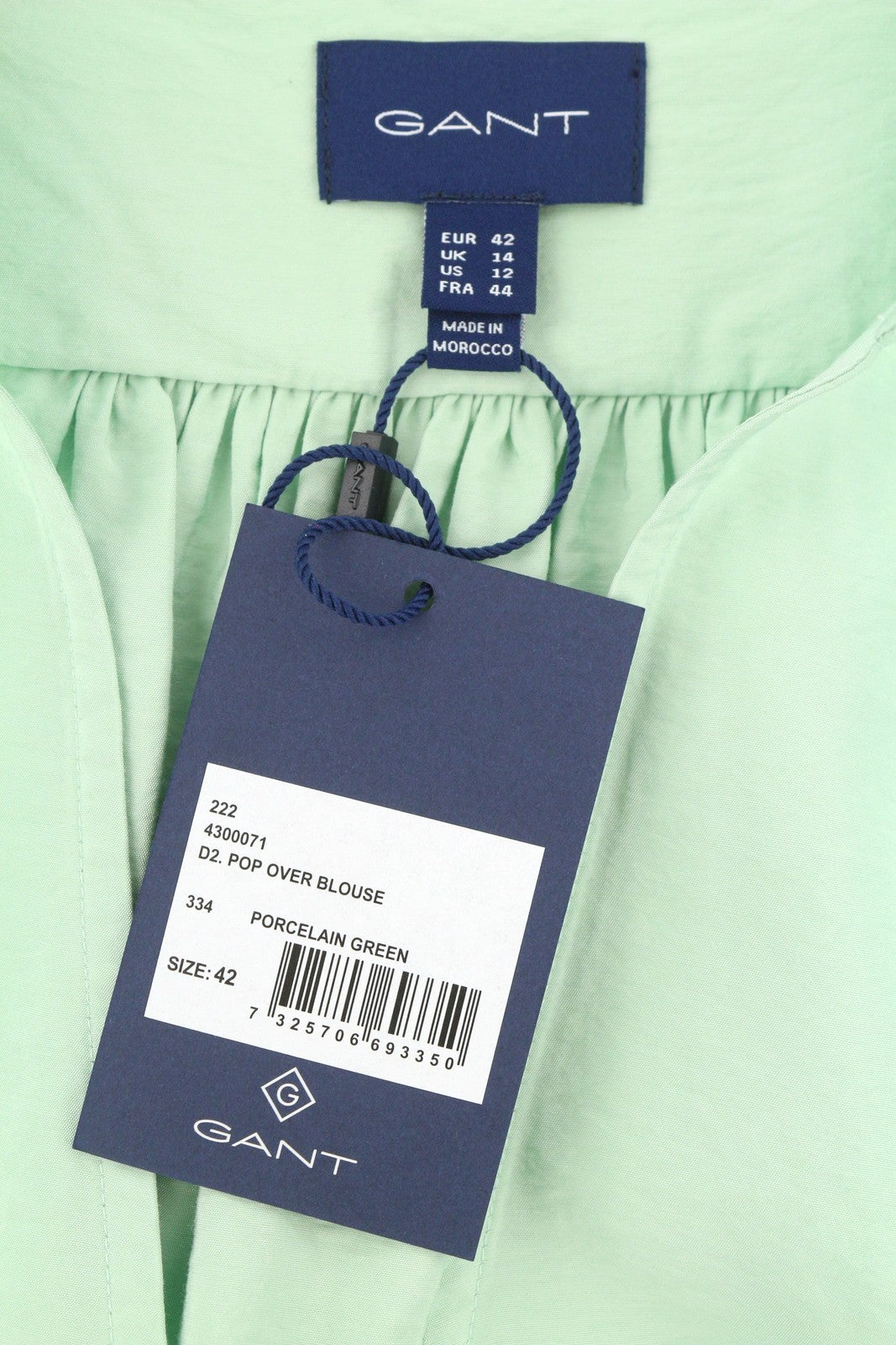 GANT Pop Over Women Blouse EU42 Porcelain Green V-Neck 3/4 Sleeve