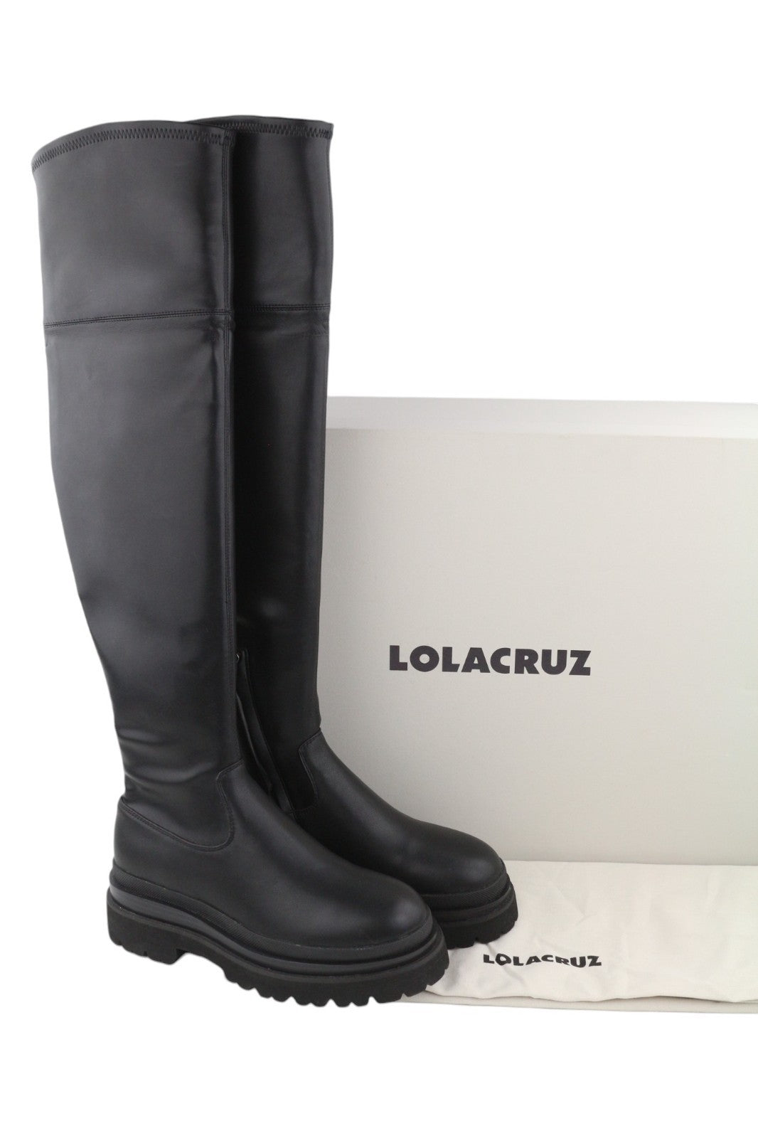 LOLA CRUZ Amalia Women Boots EU37 Black Leather Chunky Sole Zipper