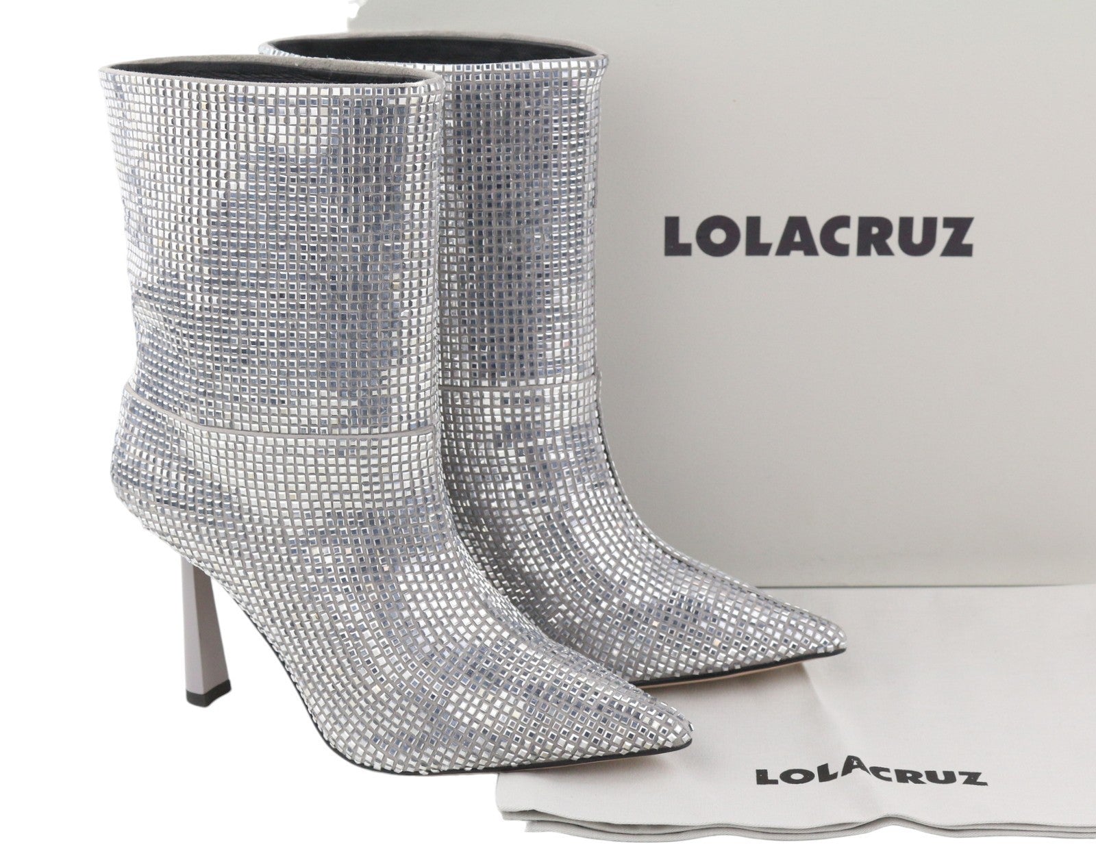 LOLA CRUZ Koilo Women Boots EU36 Silver Suede Glitter Ankle Heels RRP365
