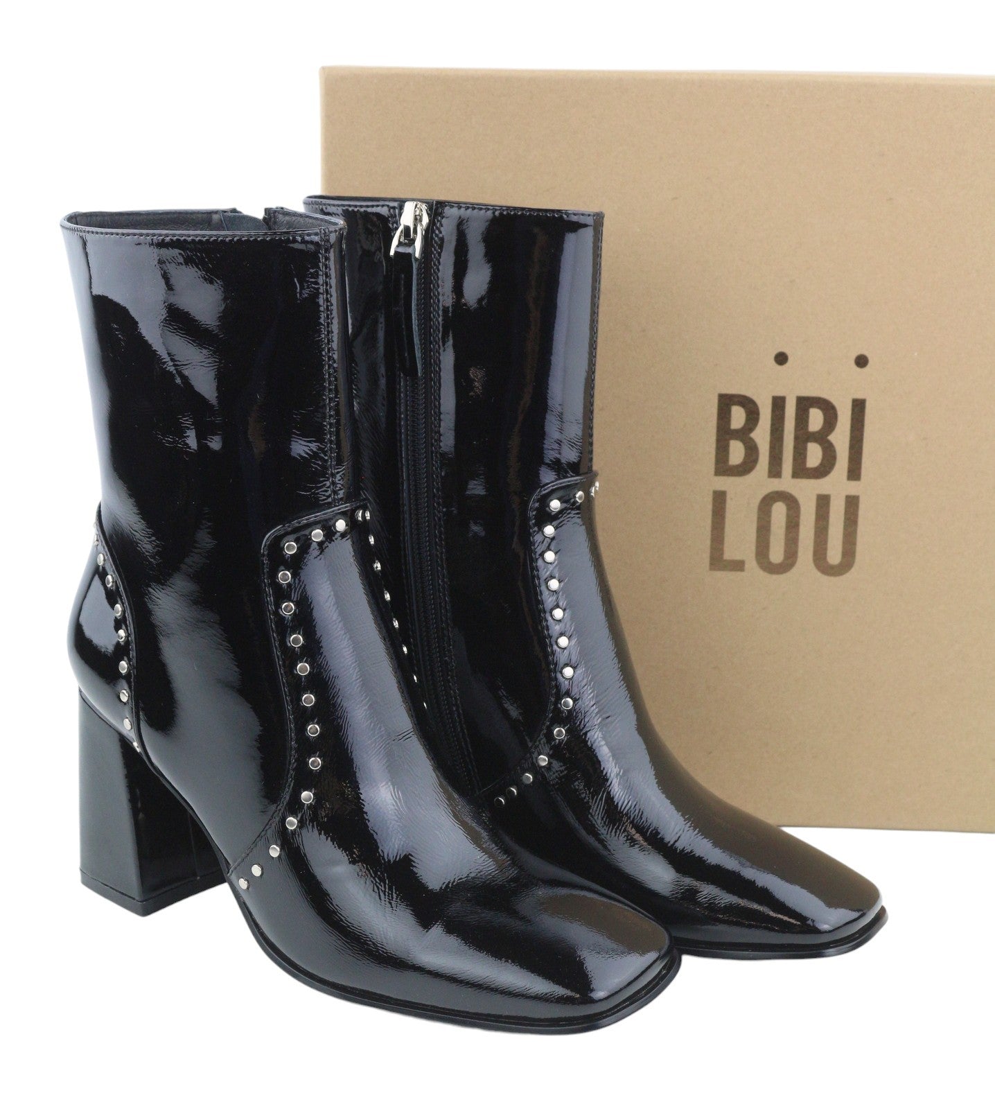BIBI LOU Pola Women Boots EU37 Black Patent Leather Square Toe Heels