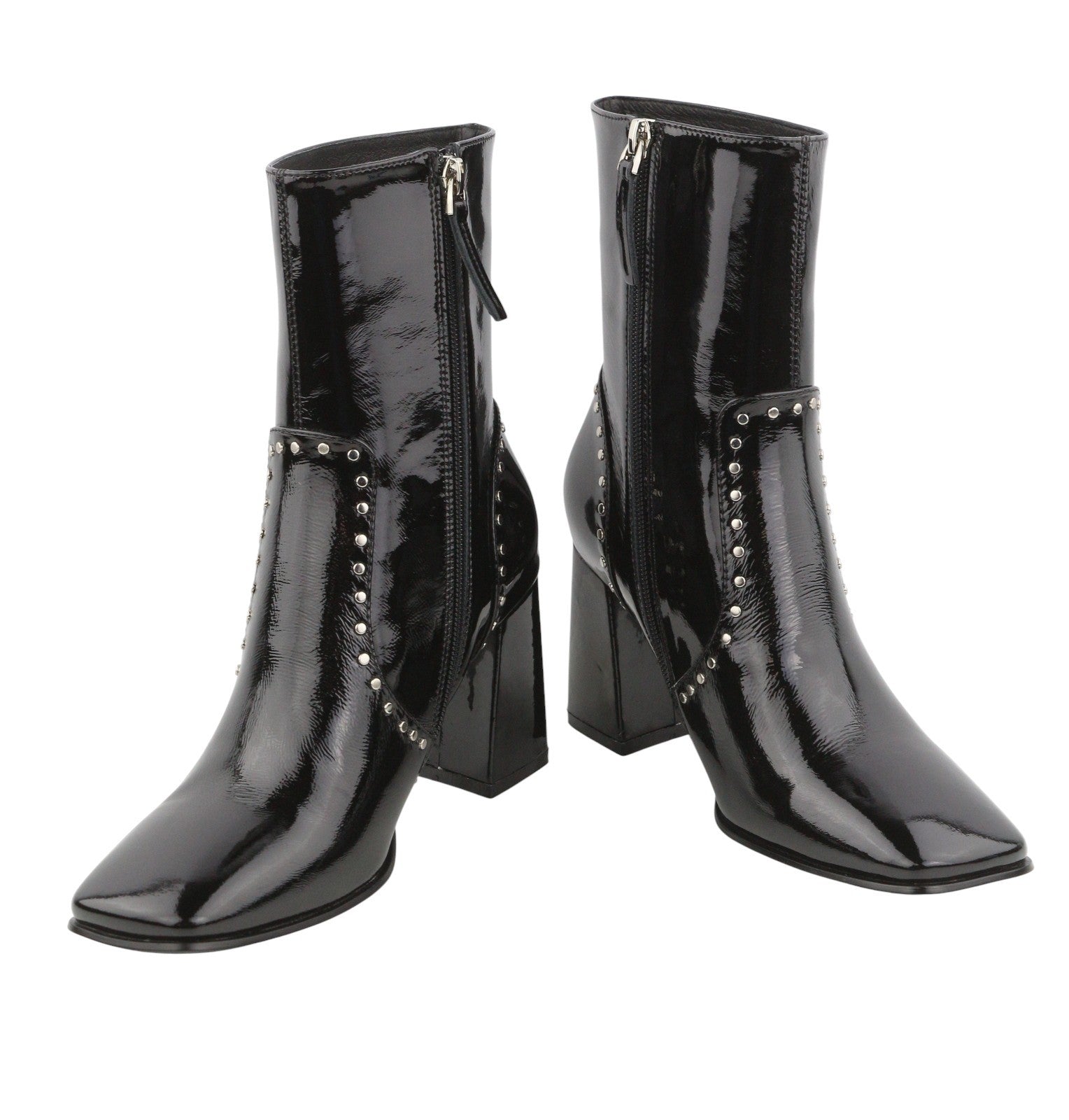 BIBI LOU Pola Women Boots EU37 Black Patent Leather Square Toe Heels