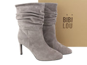 BIBI LOU Women Boots EU40 Grey Suede Leather Crinkled Almond Toe Heels