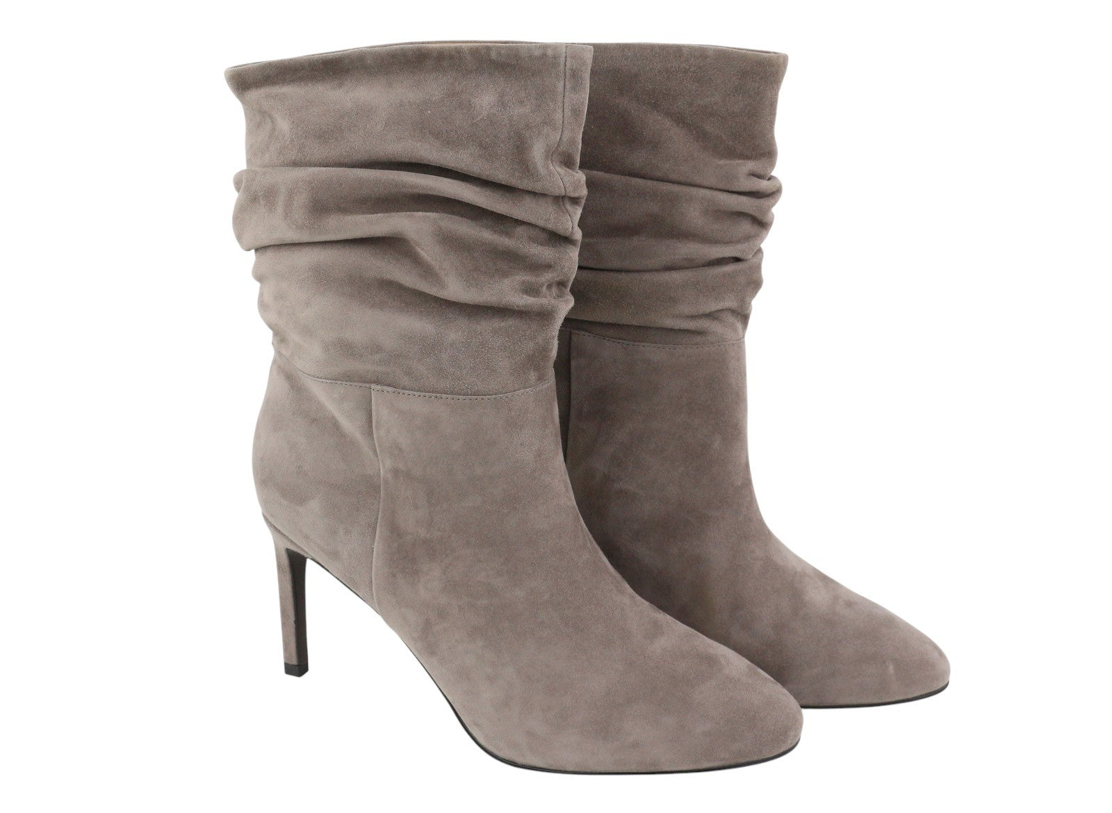 BIBI LOU Women Boots EU40 Grey Suede Leather Crinkled Almond Toe Heels