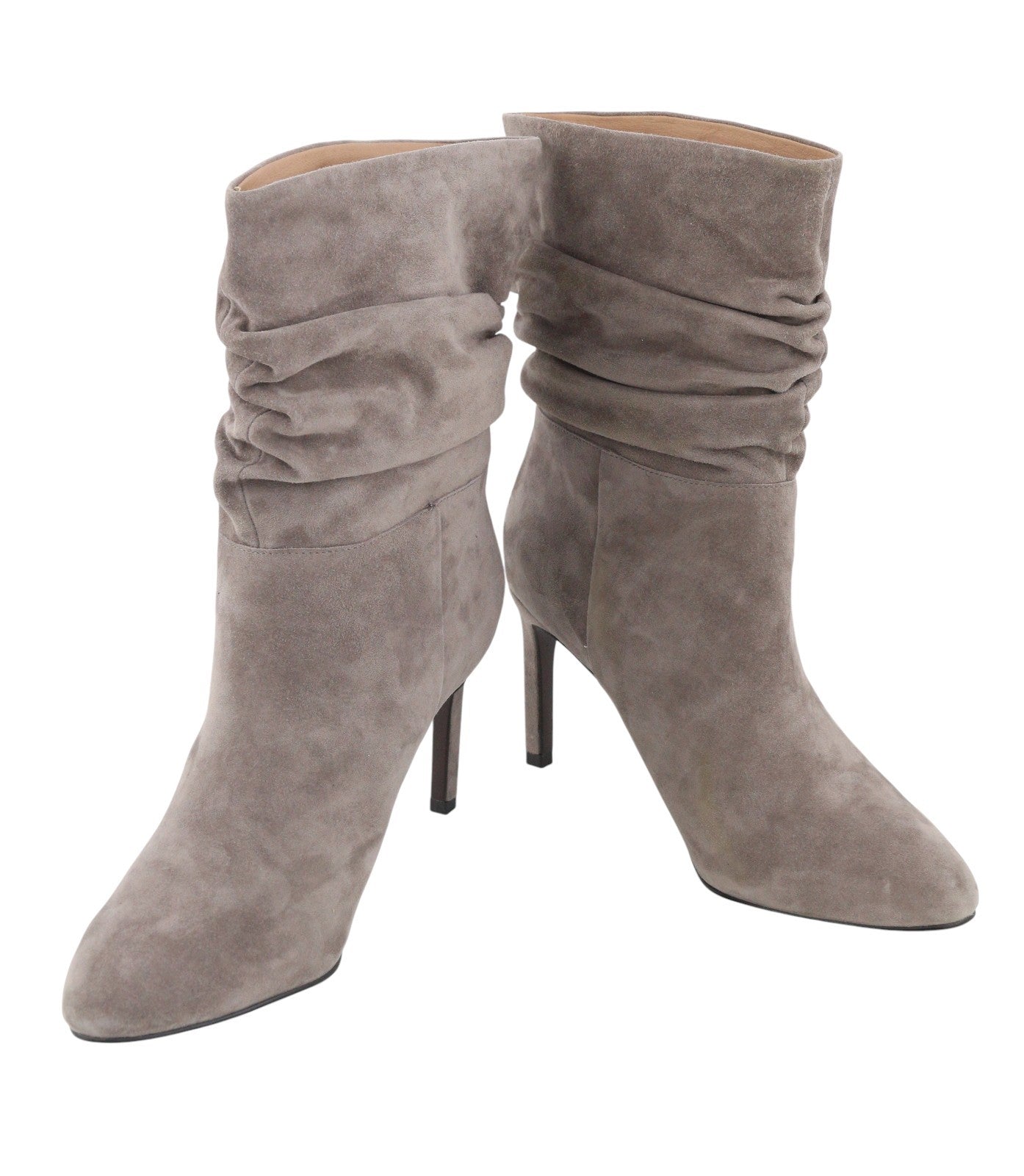 BIBI LOU Women Boots EU40 Grey Suede Leather Crinkled Almond Toe Heels