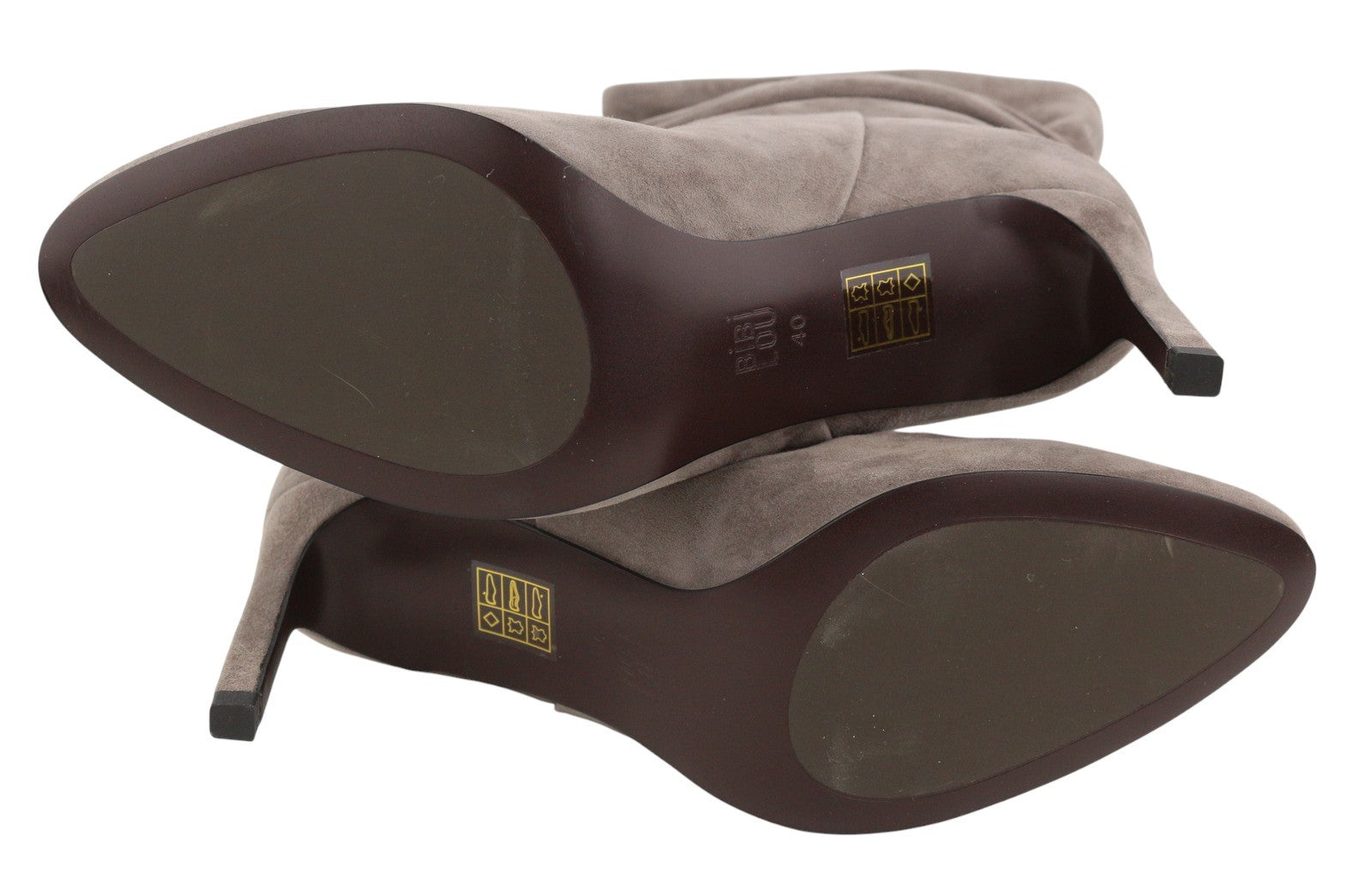 BIBI LOU Women Boots EU40 Grey Suede Leather Crinkled Almond Toe Heels