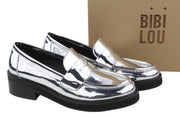 BIBI LOU Jaya Women Flats EU39 Silver Leather Chunky Slip On RRP199