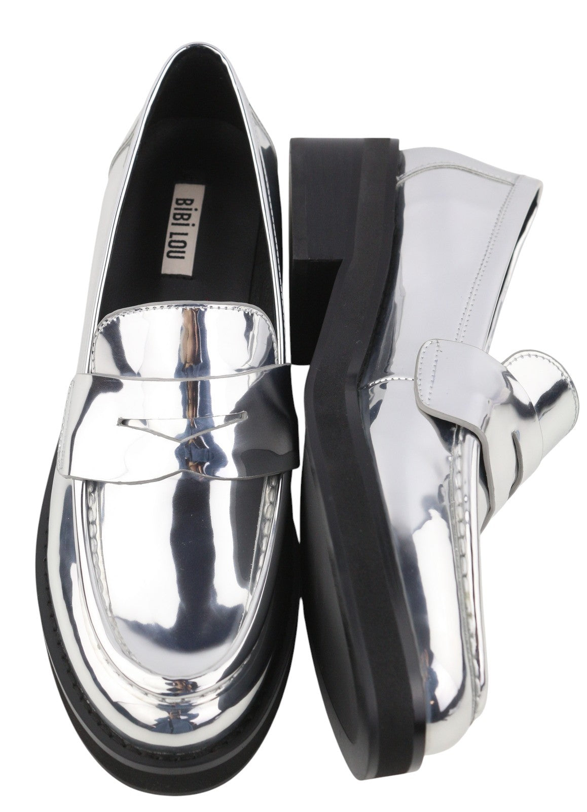 BIBI LOU Jaya Women Flats EU39 Silver Leather Chunky Slip On RRP199