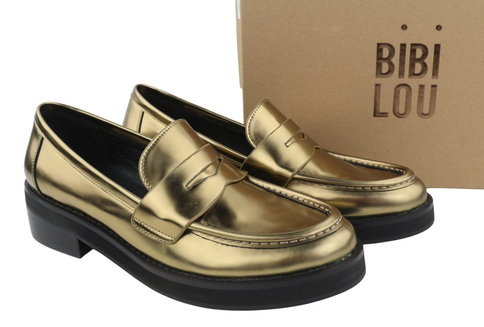BIBI LOU Jaya Women Flats EU40 Gold Leather Chunky Slip On RRP199