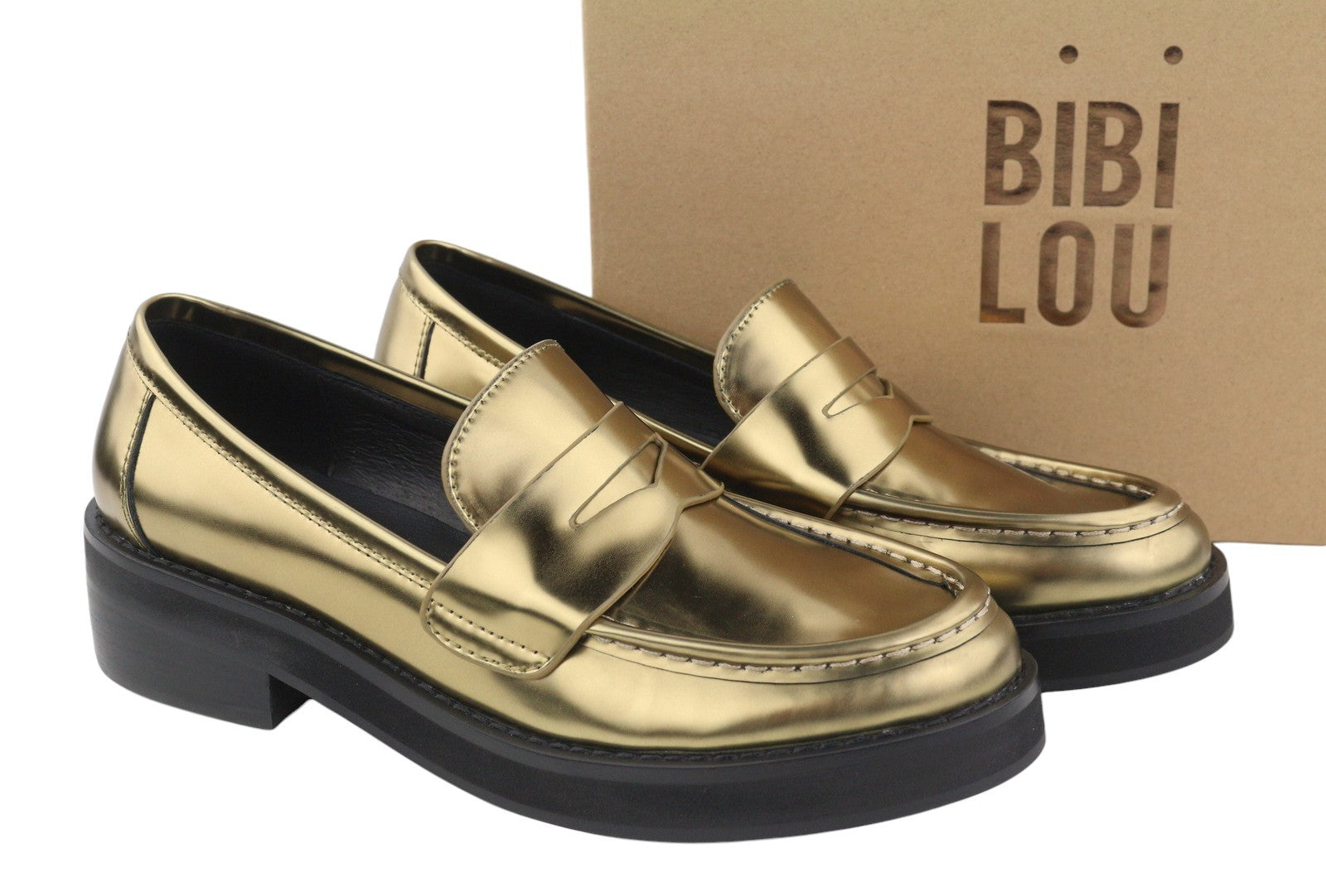 BIBI LOU Jaya Women Flats EU37 Gold Leather Chunky Slip On RRP199