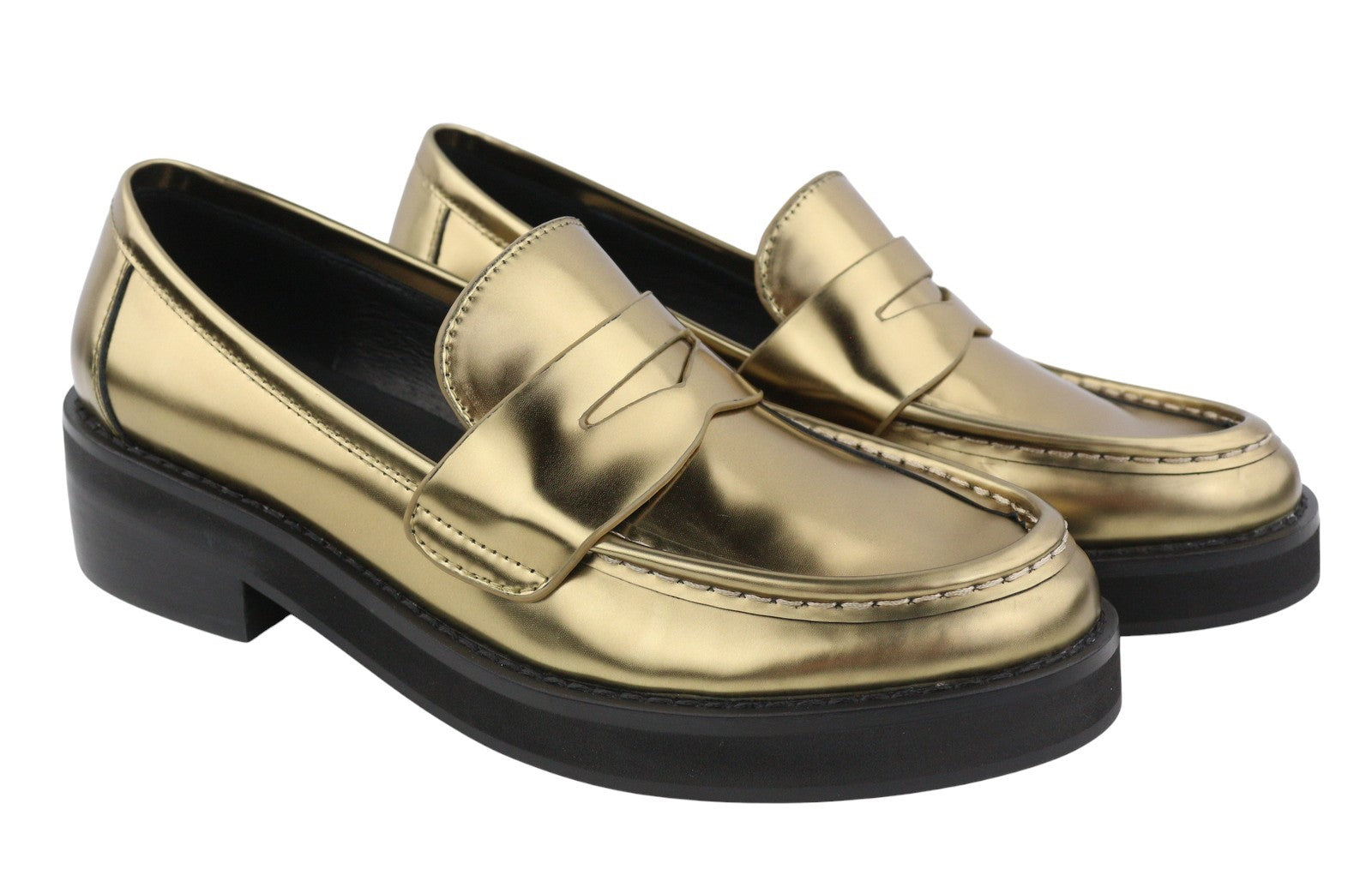 BIBI LOU Jaya Women Flats EU37 Gold Leather Chunky Slip On RRP199