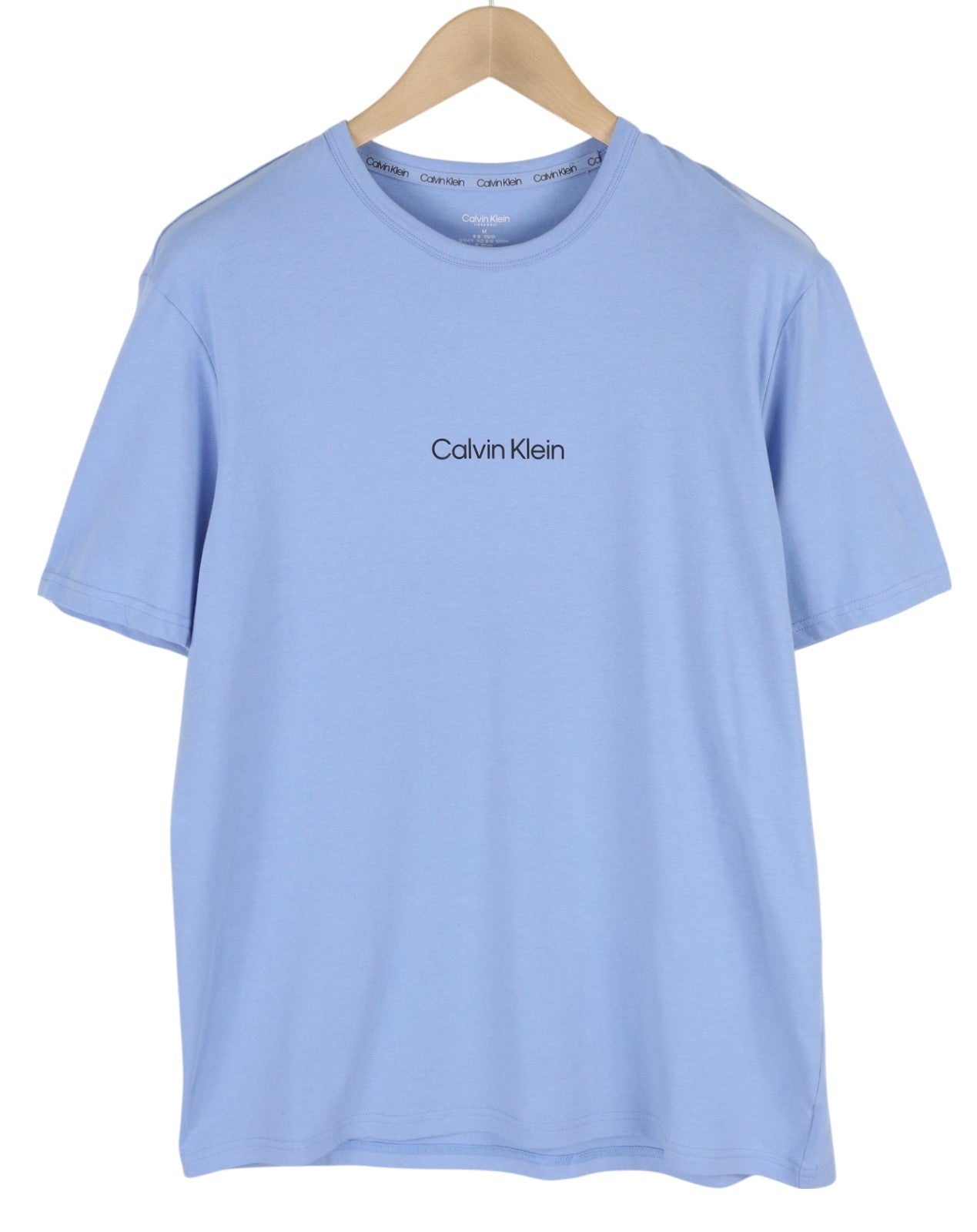 CALVIN KLEIN Crew Neck Men T-Shirt M Blue Short Sleeve Tricot Stretchy Logo