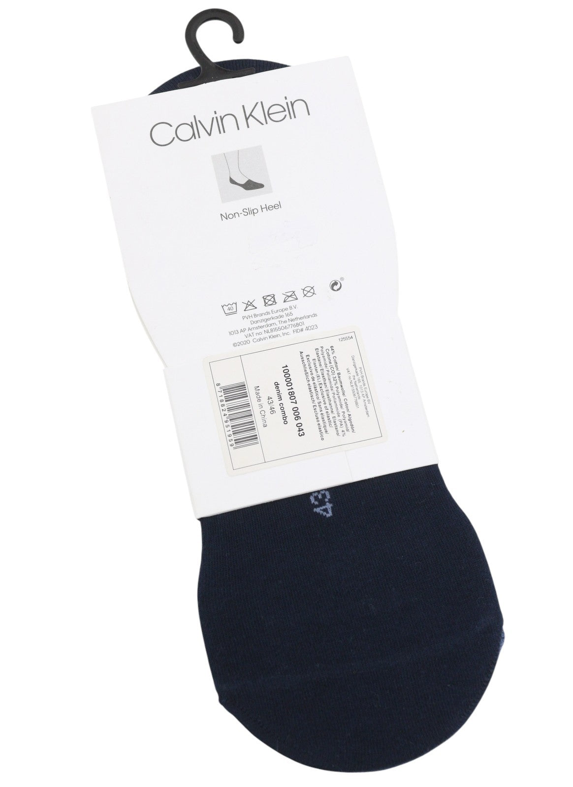 CALVIN KLEIN No Show Men Socks EU43/46 Blue Non-Slip Heel Twin Pack Unisex